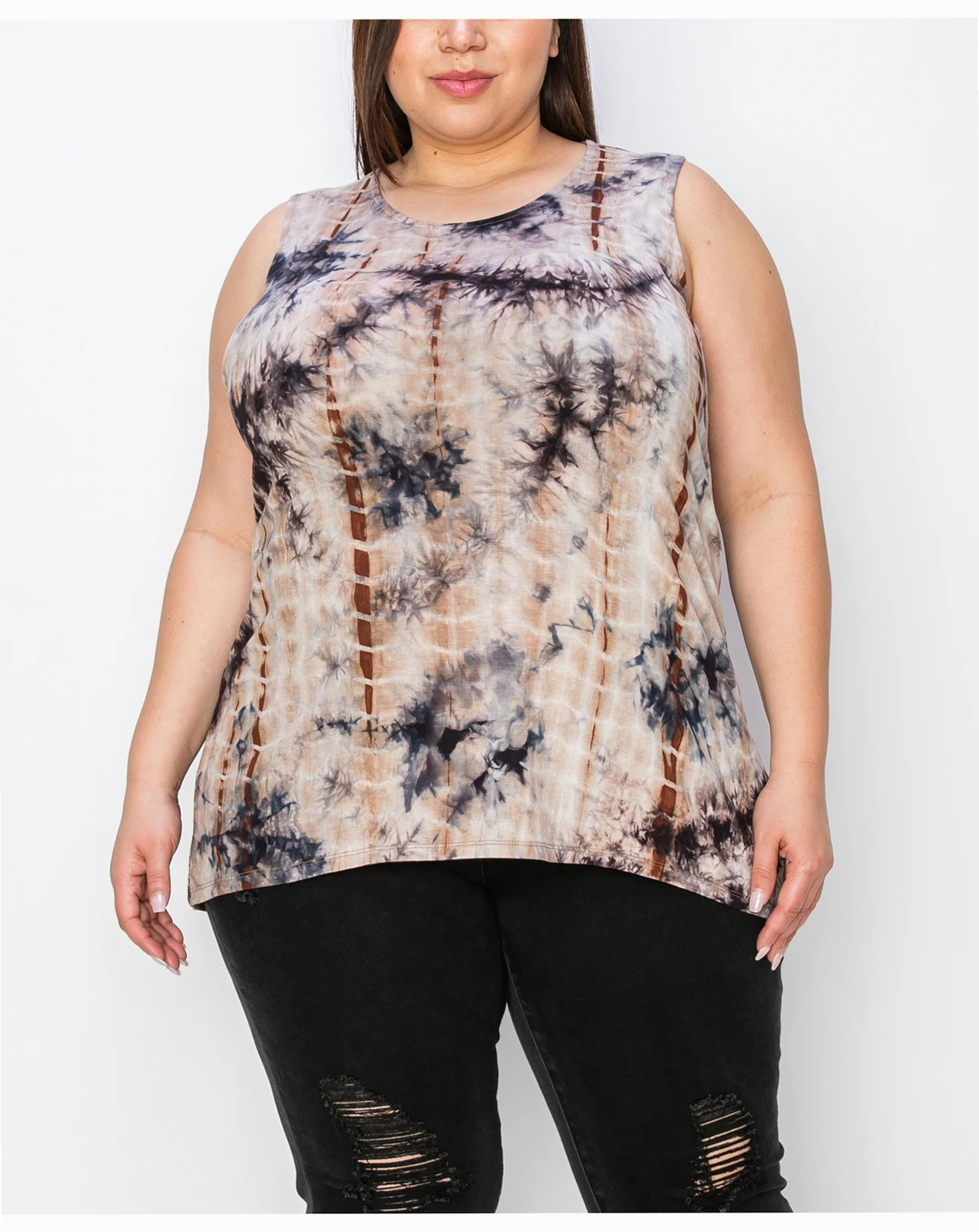 Plus Tie Dye Button Back Tank Top
