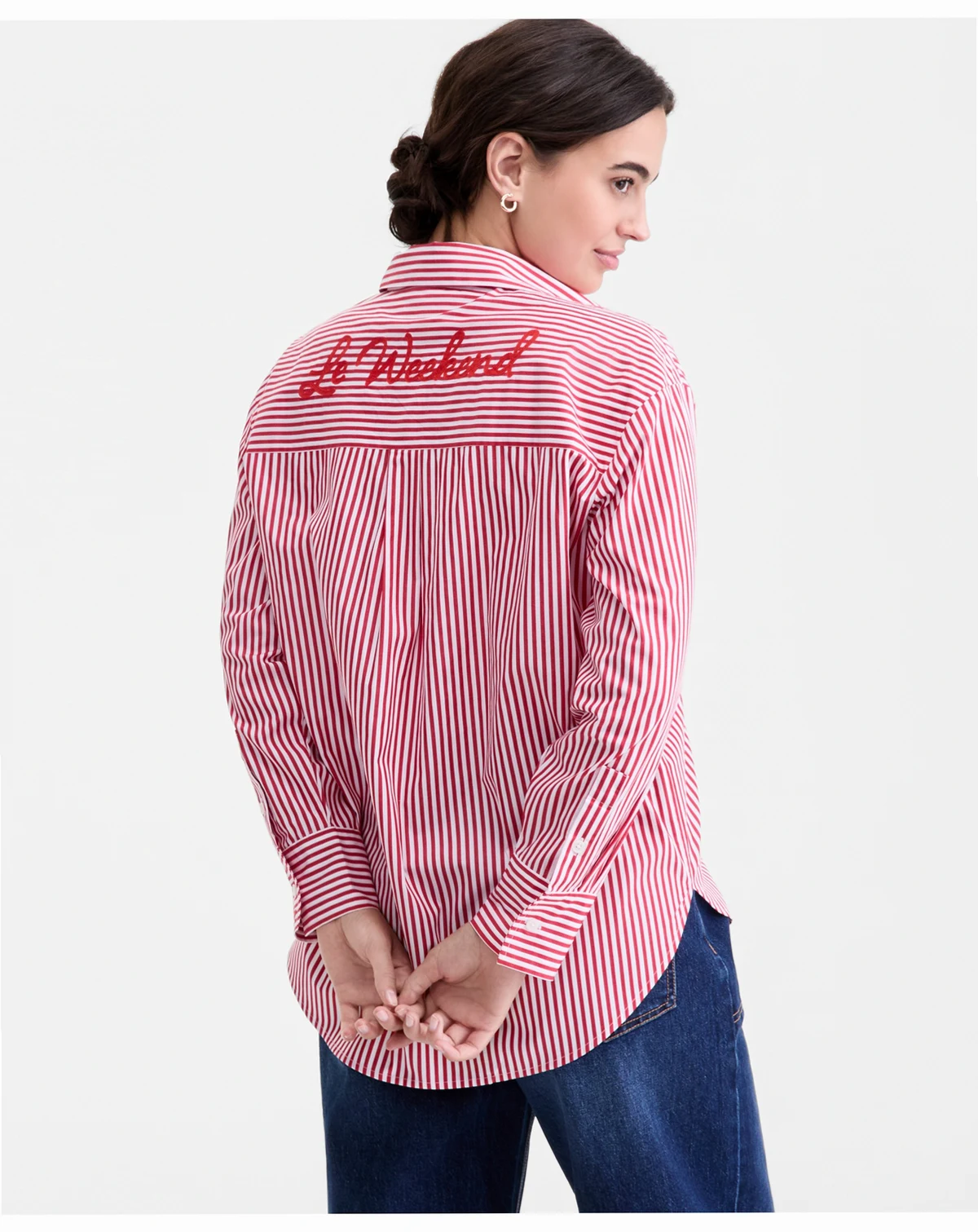 Women's Embroidered Oversized Poplin Shirt, Macy's Exclusive