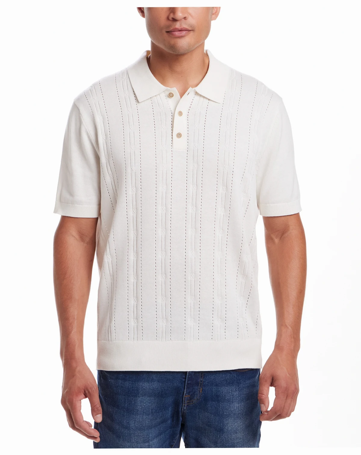 Men's Regular-Fit Pointelle Sweater-Knit Polo Shirt