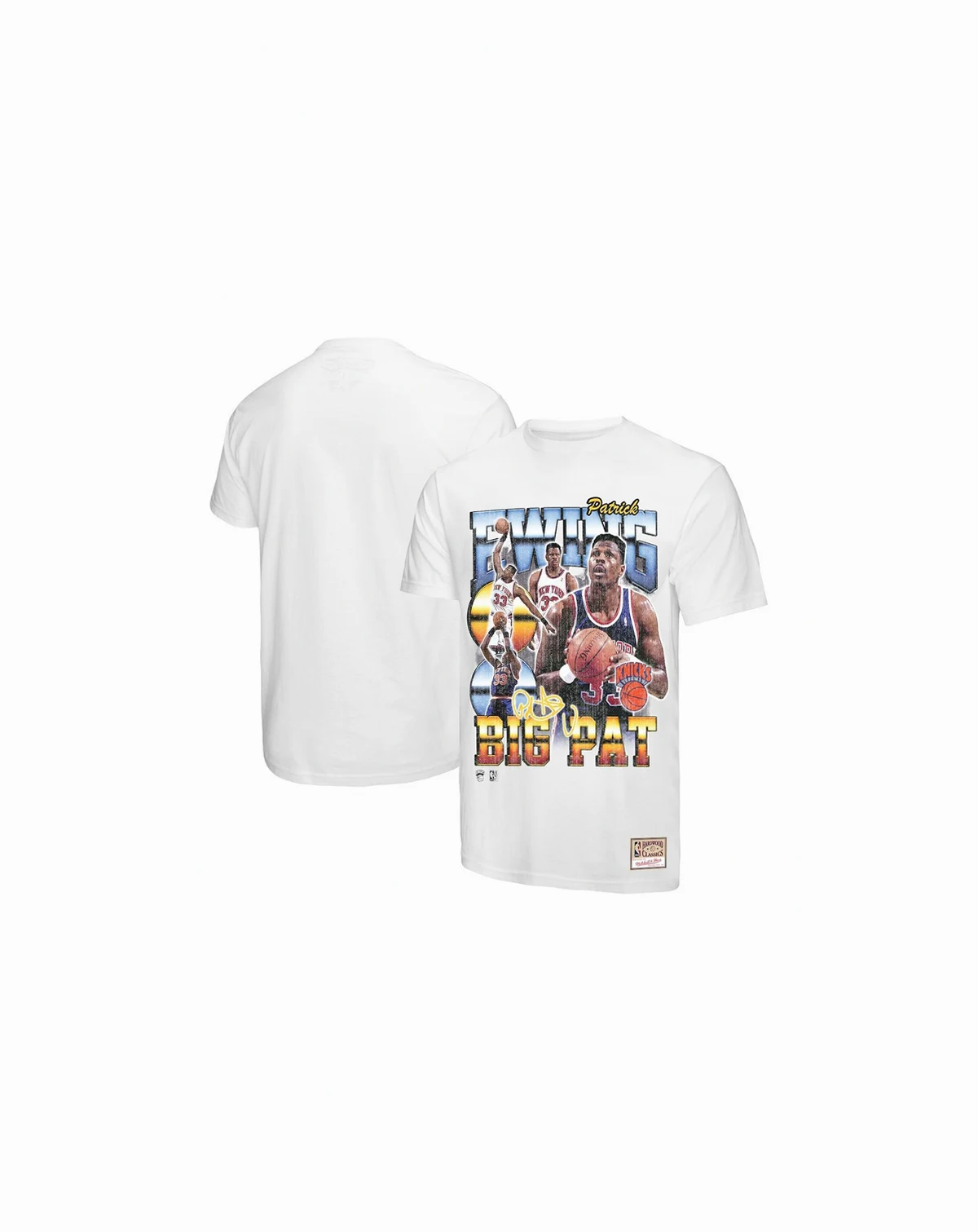 Men's Patrick Ewing White New York Knicks Hardwood Classics Commemorative Player Collage T-Shirt