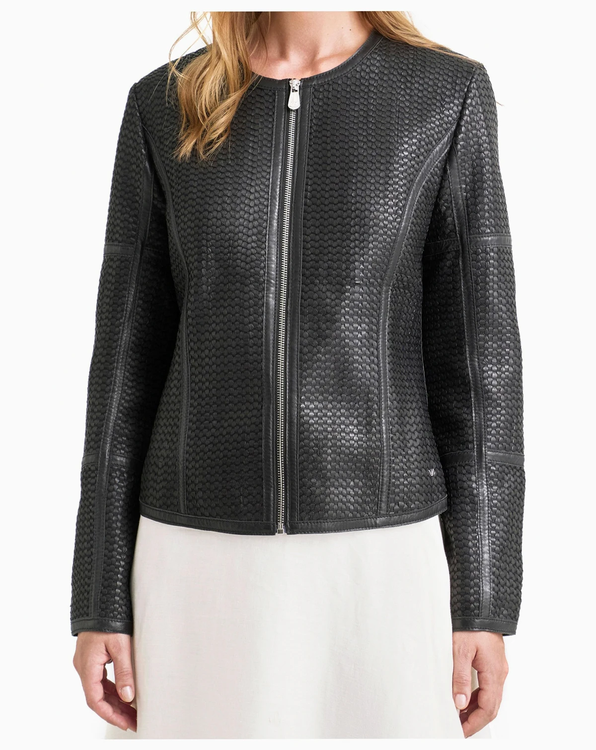 Women's Woven Leather Jacket