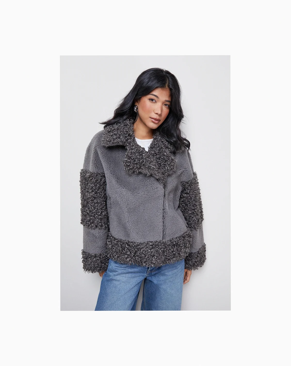Women's Faux Fur Mix Zip Through Jacket