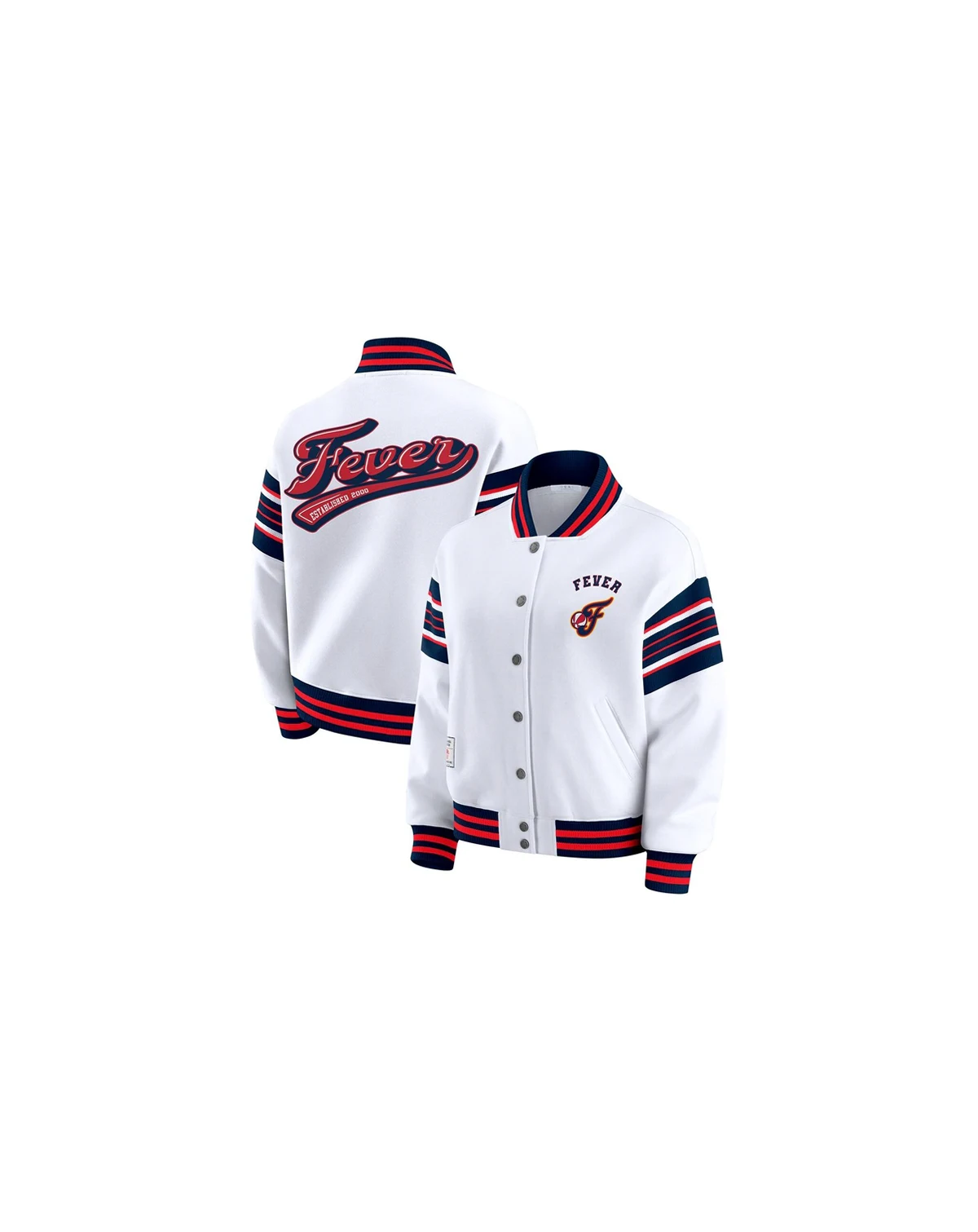 Women's White/Navy Indiana Fever Full-Snap Fleece Sweatshirt Jacket