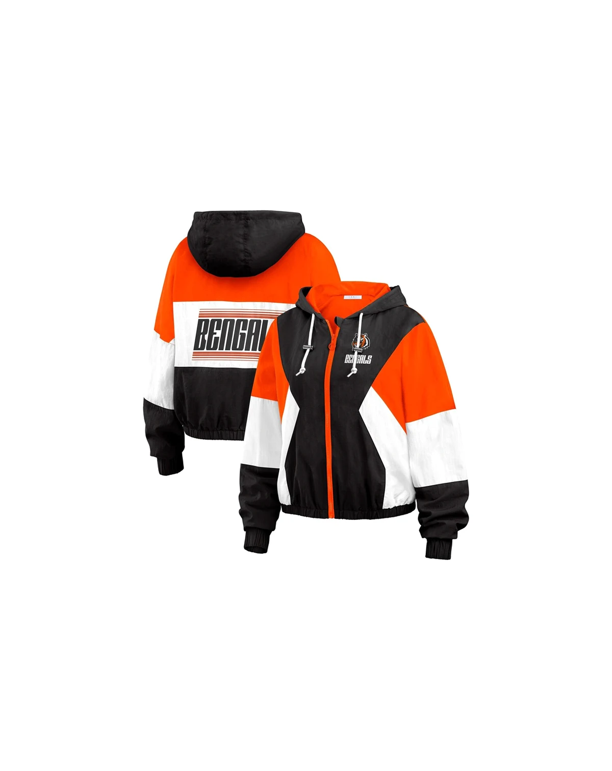 Women's Black Cincinnati Bengals Plus Size Color Block Full-Zip Windbreaker Jacket