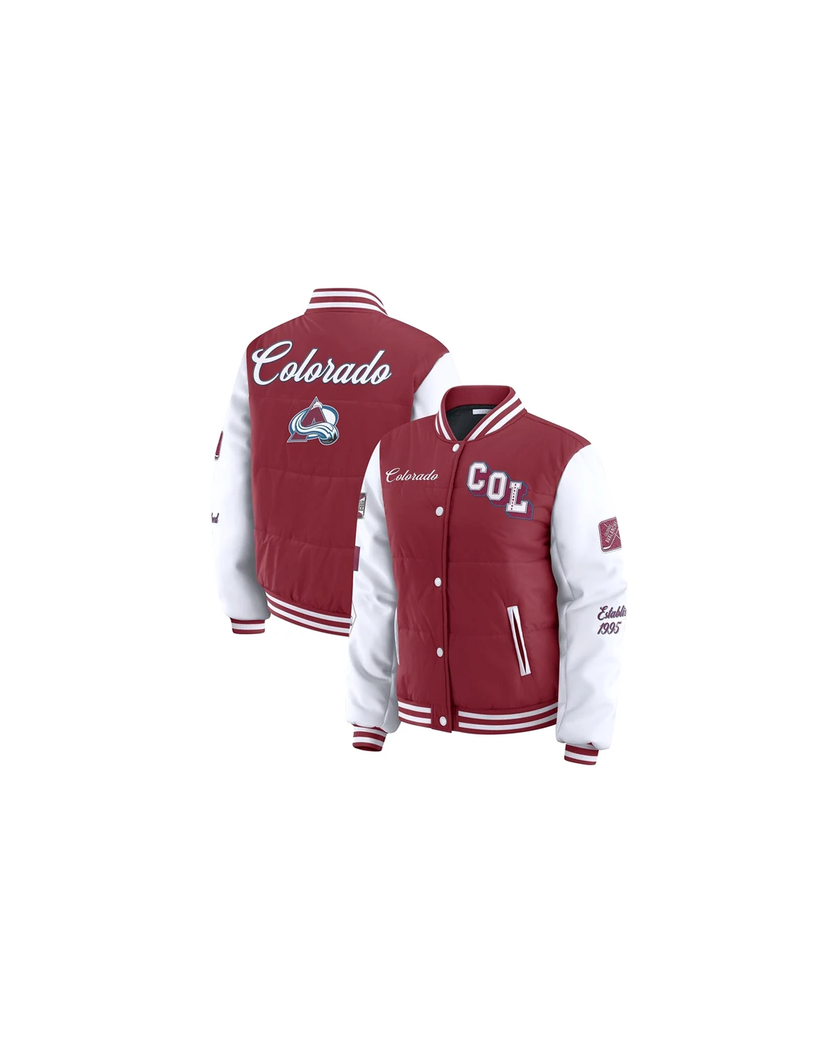 Women's Burgundy/White Colorado Avalanche Varsity Full-Snap Puffer Jacket