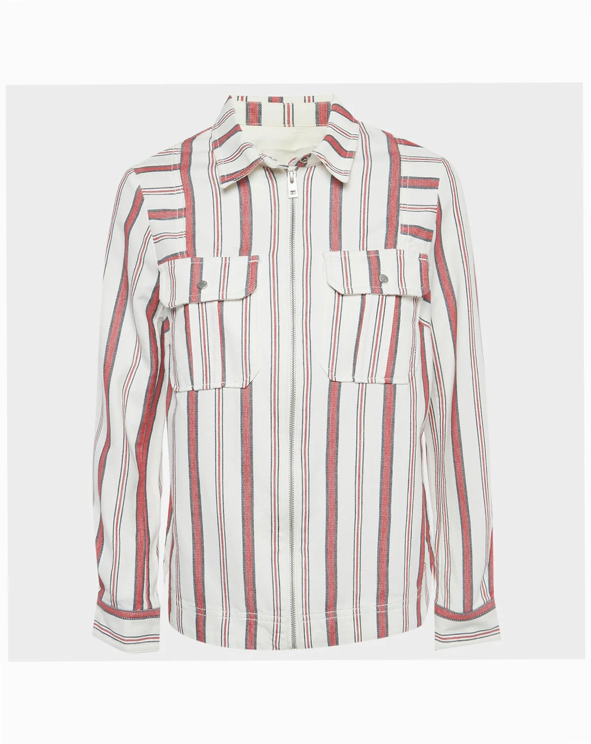 Women's White Striped Cotton Tach Raye Jacket