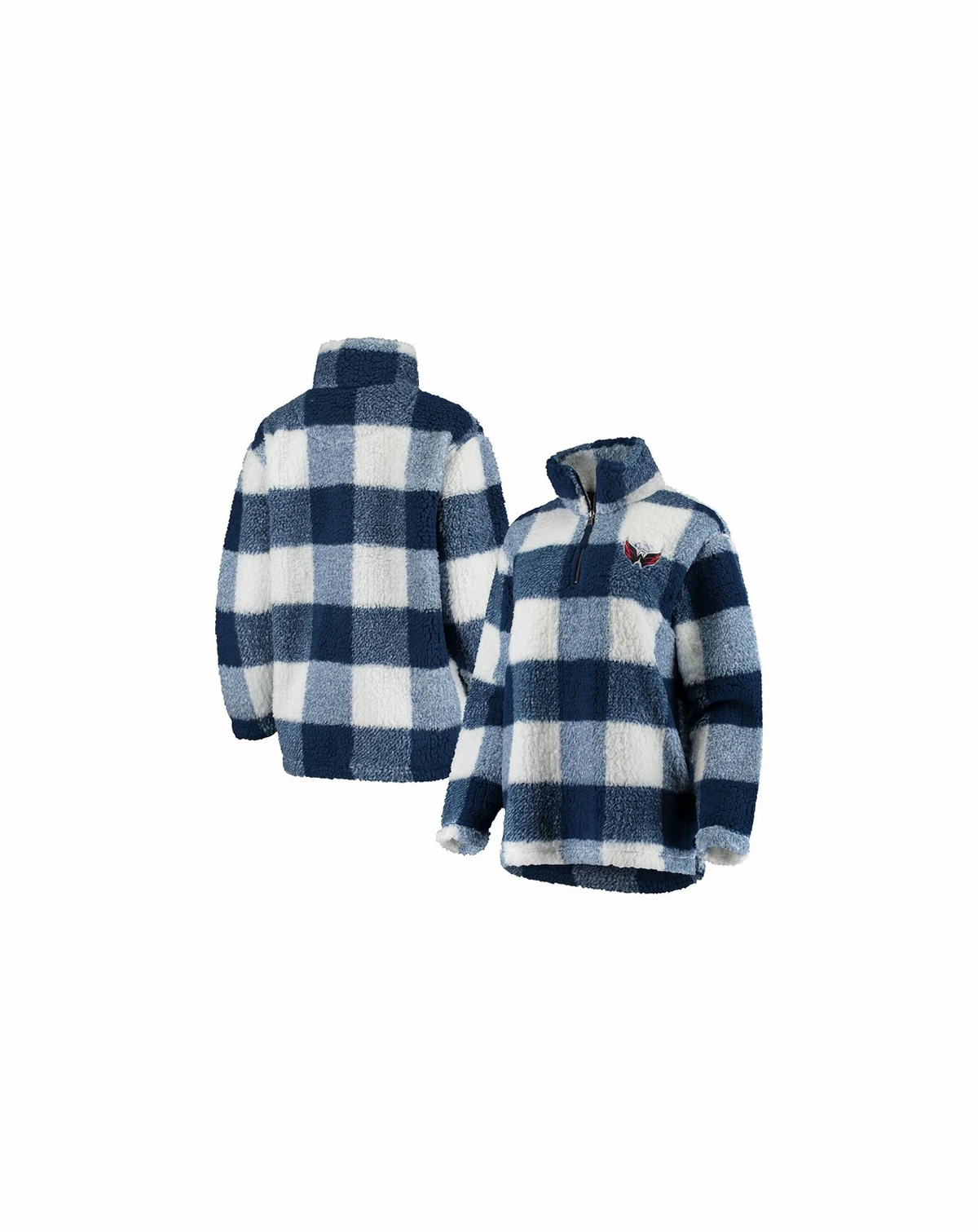 Women's Navy, White Washington Capitals Plaid Sherpa Quarter-Zip Jacket