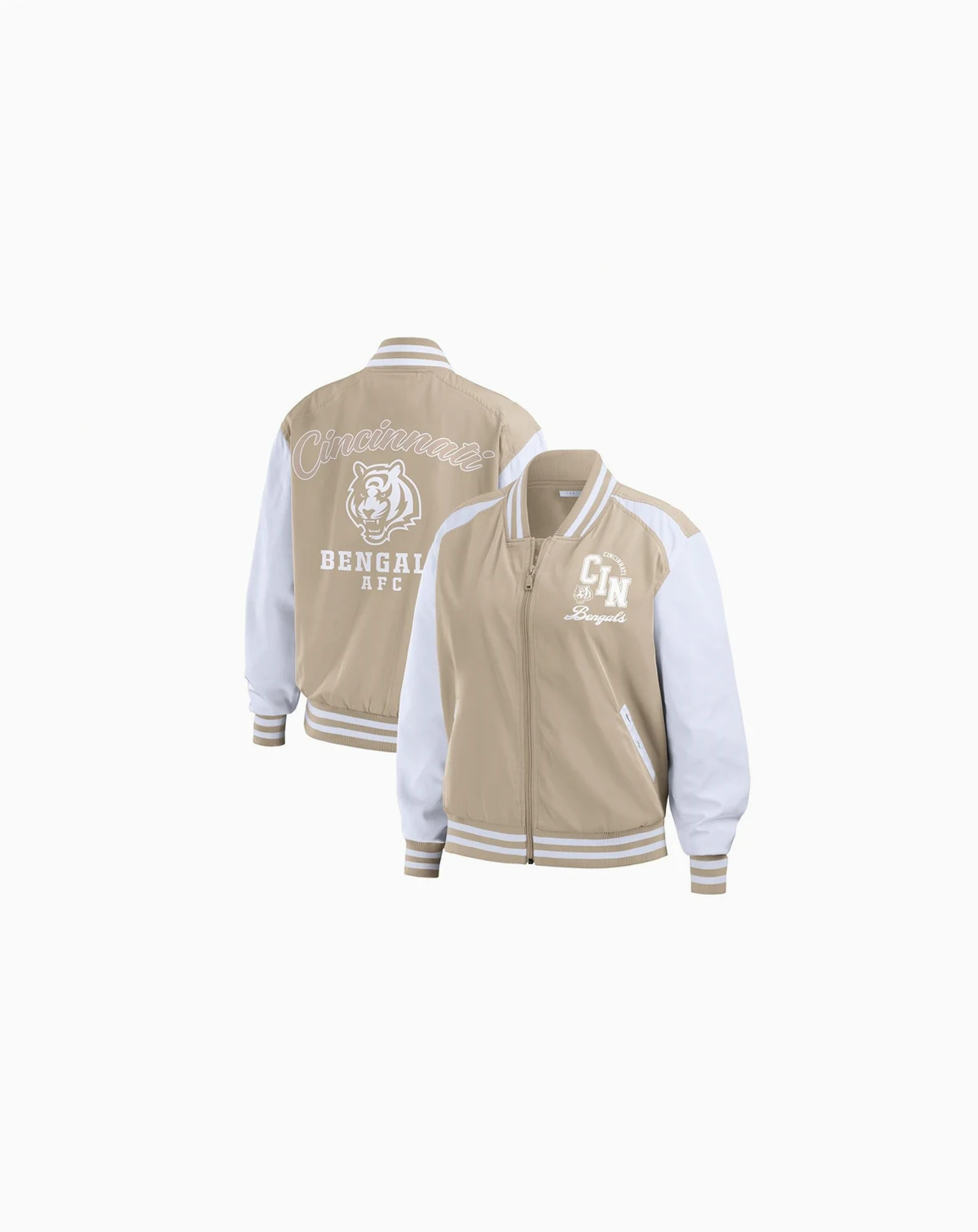 Women's Tan Cincinnati Bengals Tonal Full-Zip Bomber Jacket