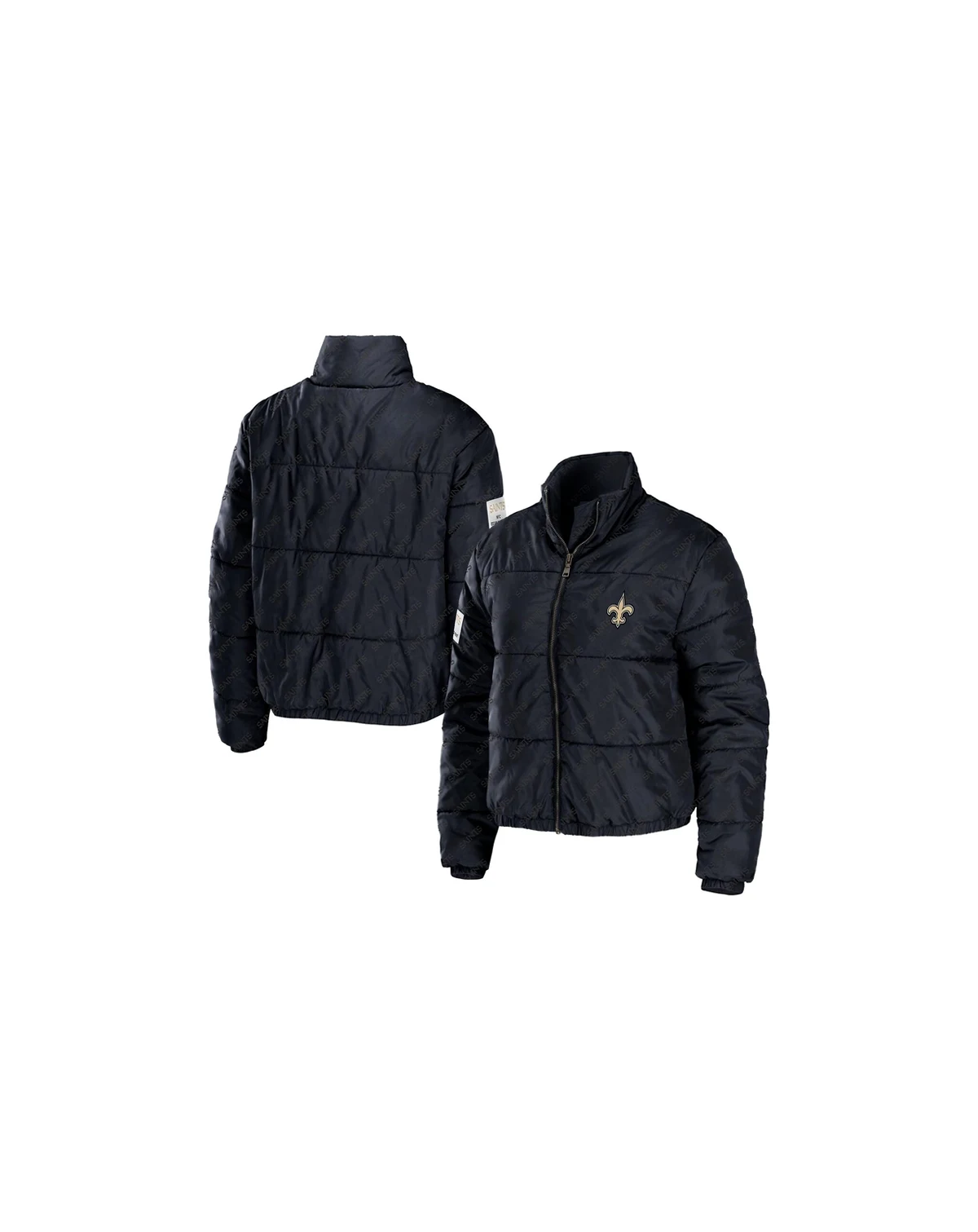 Women's Black New Orleans Saints Puffer Full-Zip Cropped Jacket