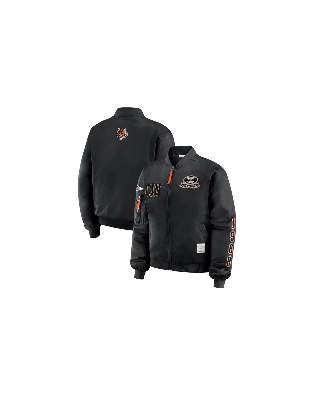 Women's Black Cincinnati Bengals Patch Full-Zip Bomber Jacket