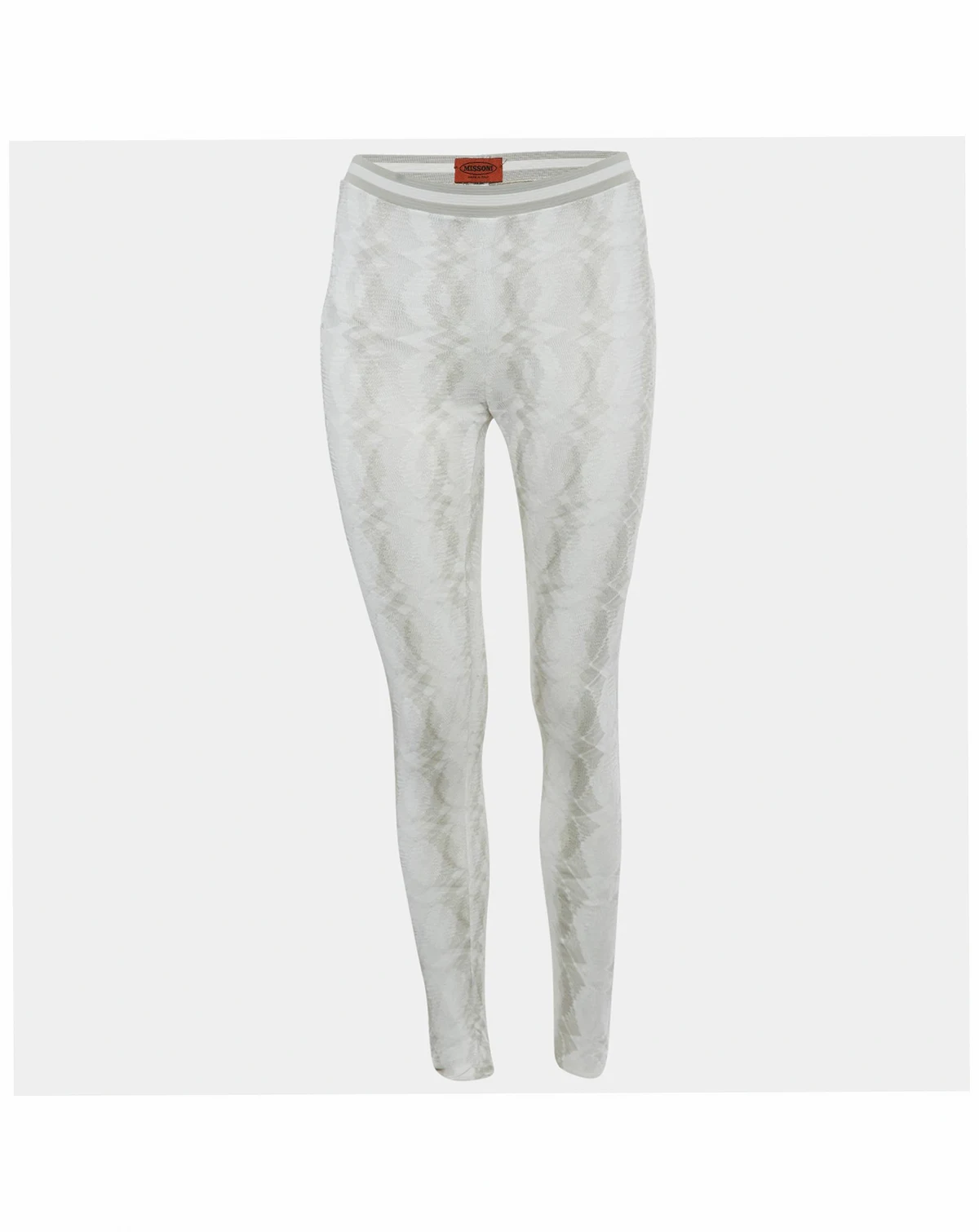Women's White Patterned Rib Knit Band Leggings