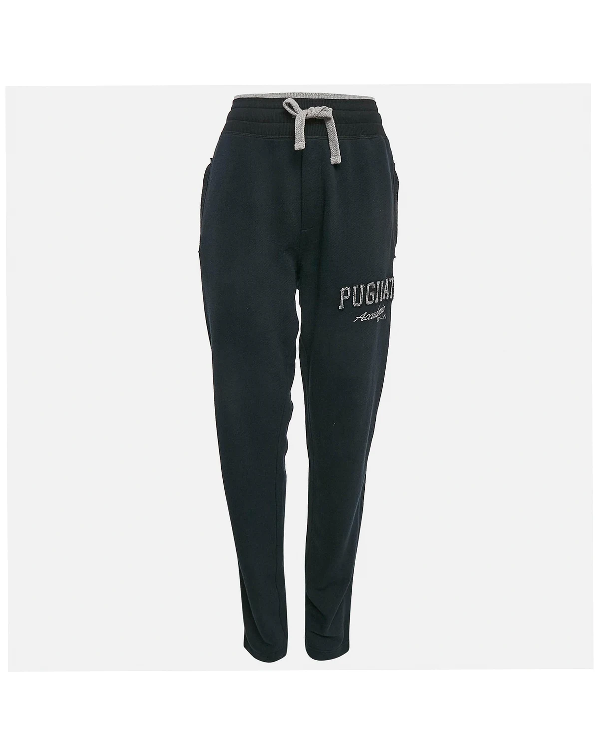 Women's Blue Embroidered Cotton Knit Drawstring Track Pants