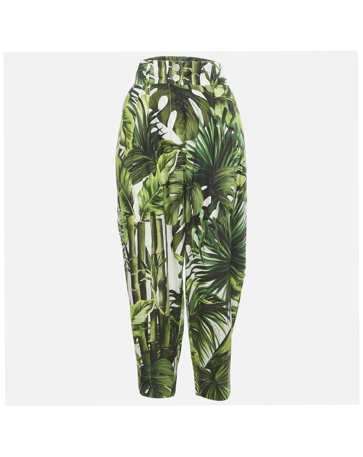 Women's Green Tropical Print Cotton High Trouser