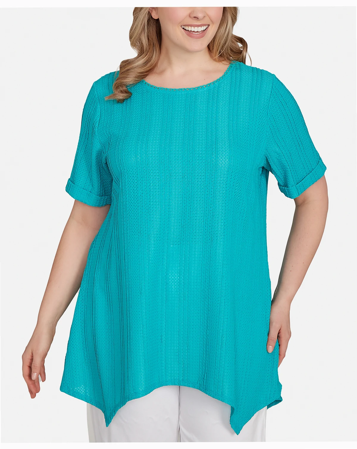 Plus Size Solid Crinkle Knit Top