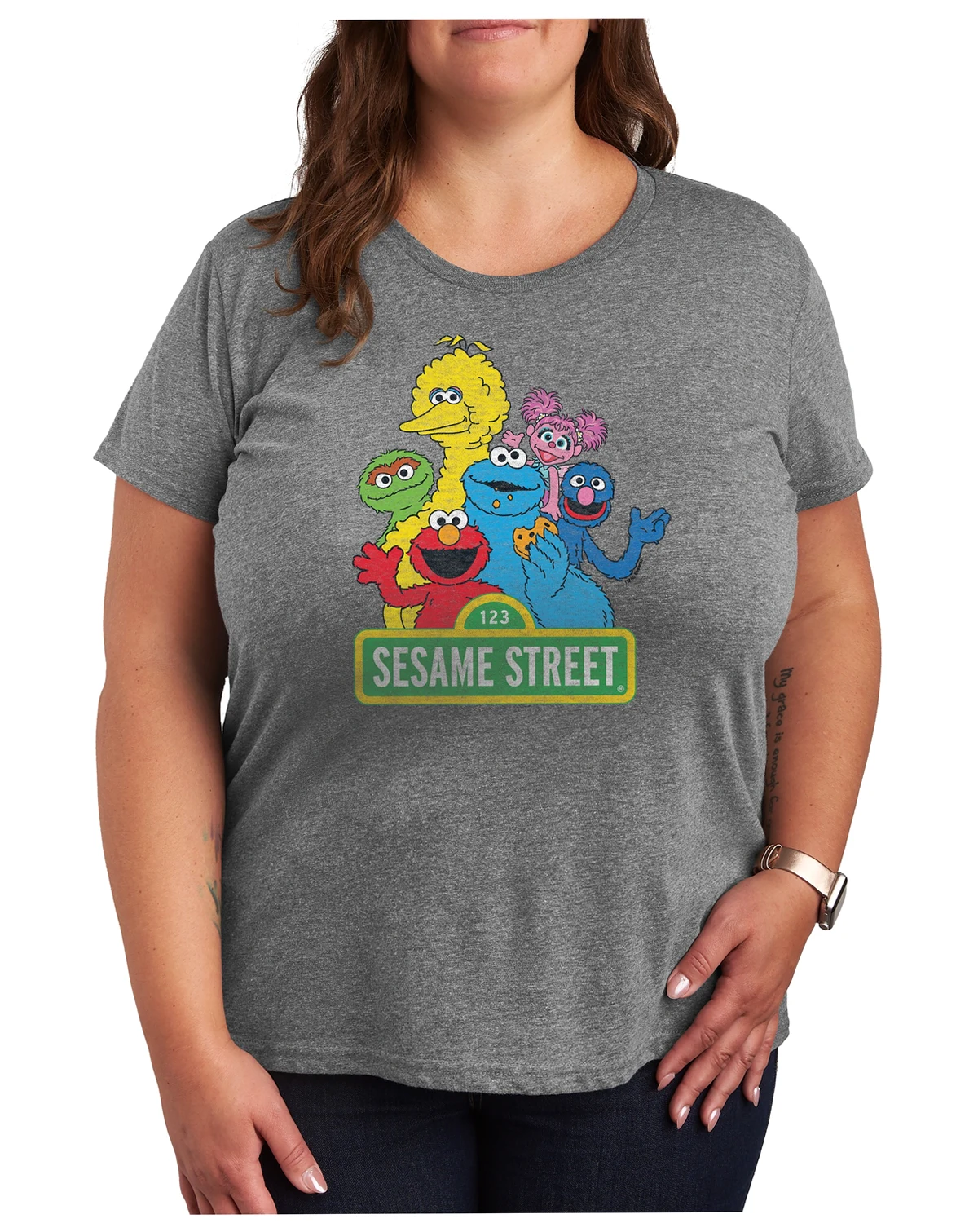 Trendy Plus Size Sesame Street Group Graphic Crew Neck T-Shirt
