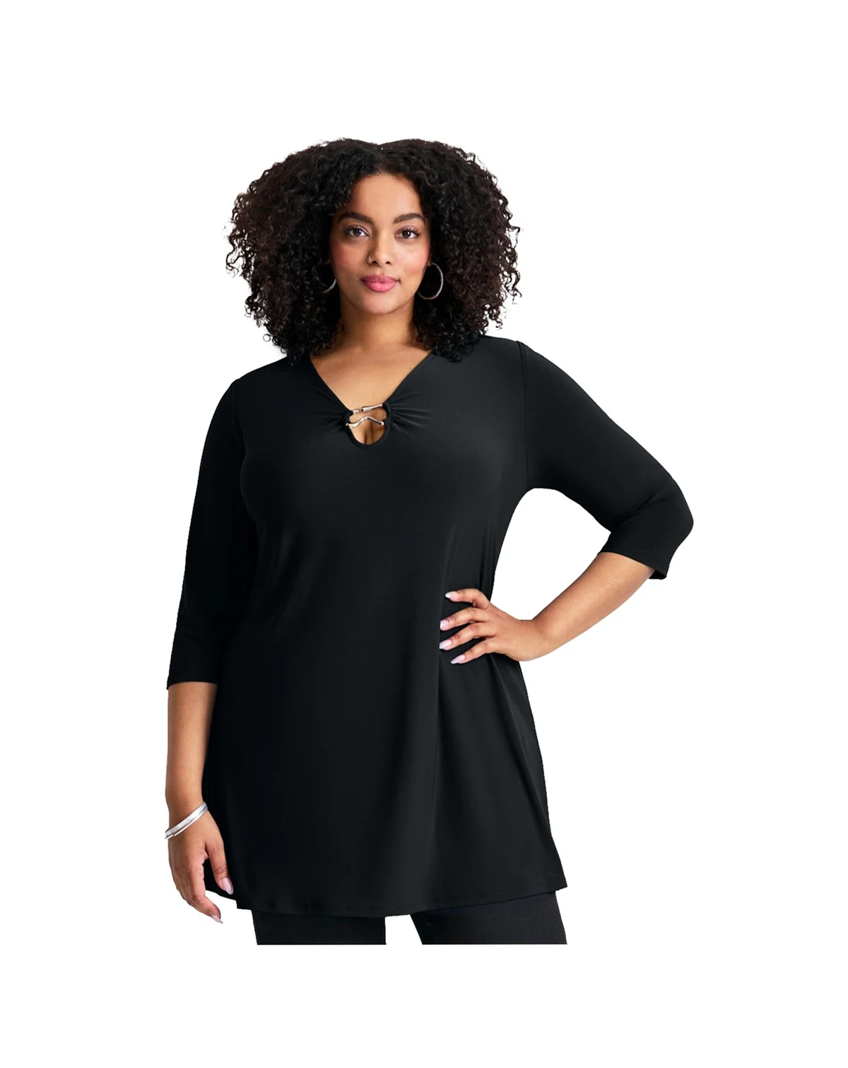 Women's Plus Size Ring Detail Tunic Top