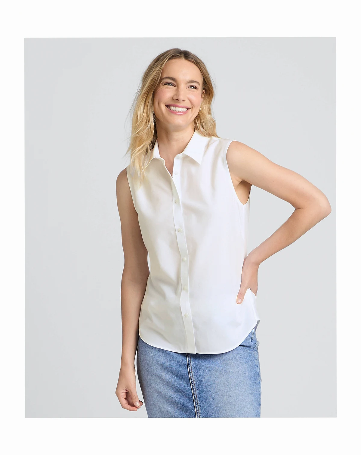 Women's Tall No Iron Sleeveless Shirt