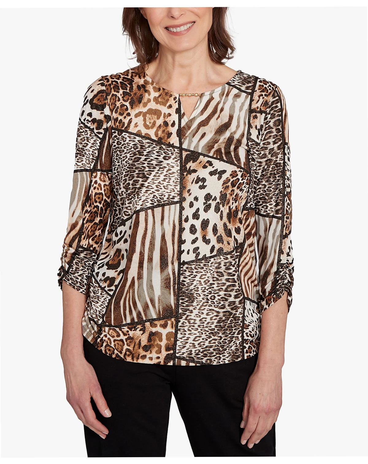 Women's Classic Puff Animal Print Color Block Top