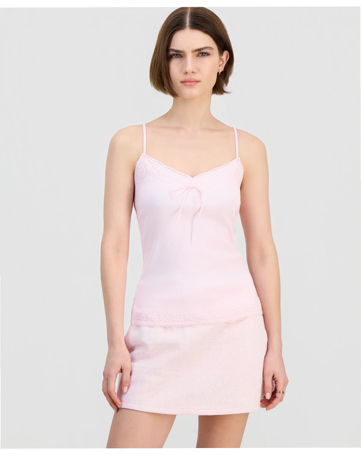 Juniors' Ribbed Lace-Trim Camisole