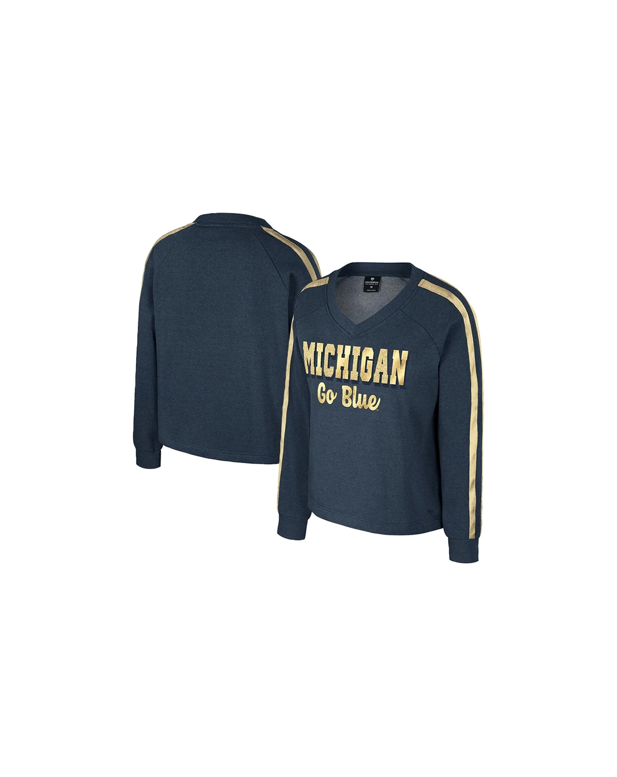 Women's Navy Michigan Wolverines Treasures Long Sleeve V-Neck T-Shirt