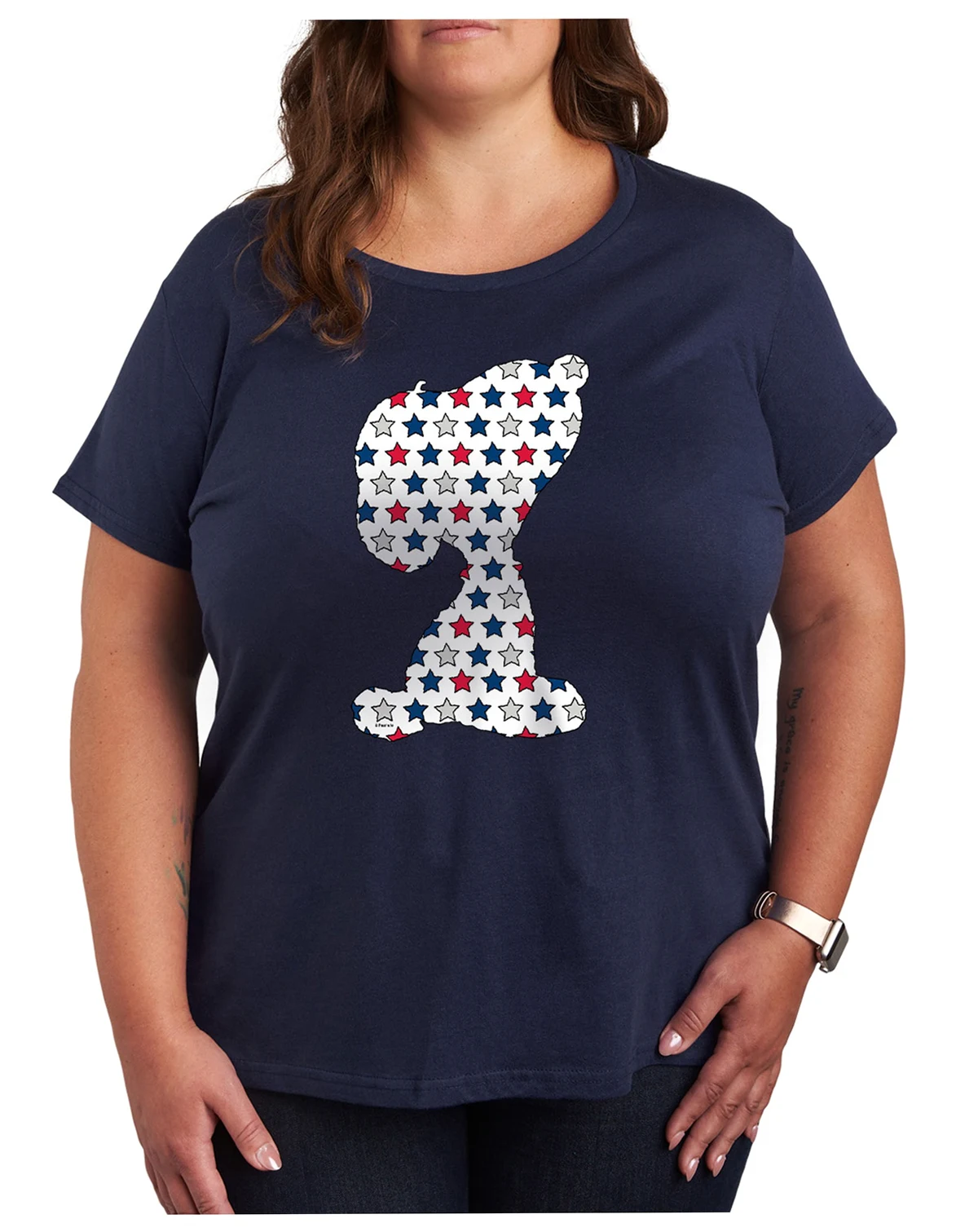 Plus Size Peanuts Americana Snoopy Graphic Crew Neck T-Shirt