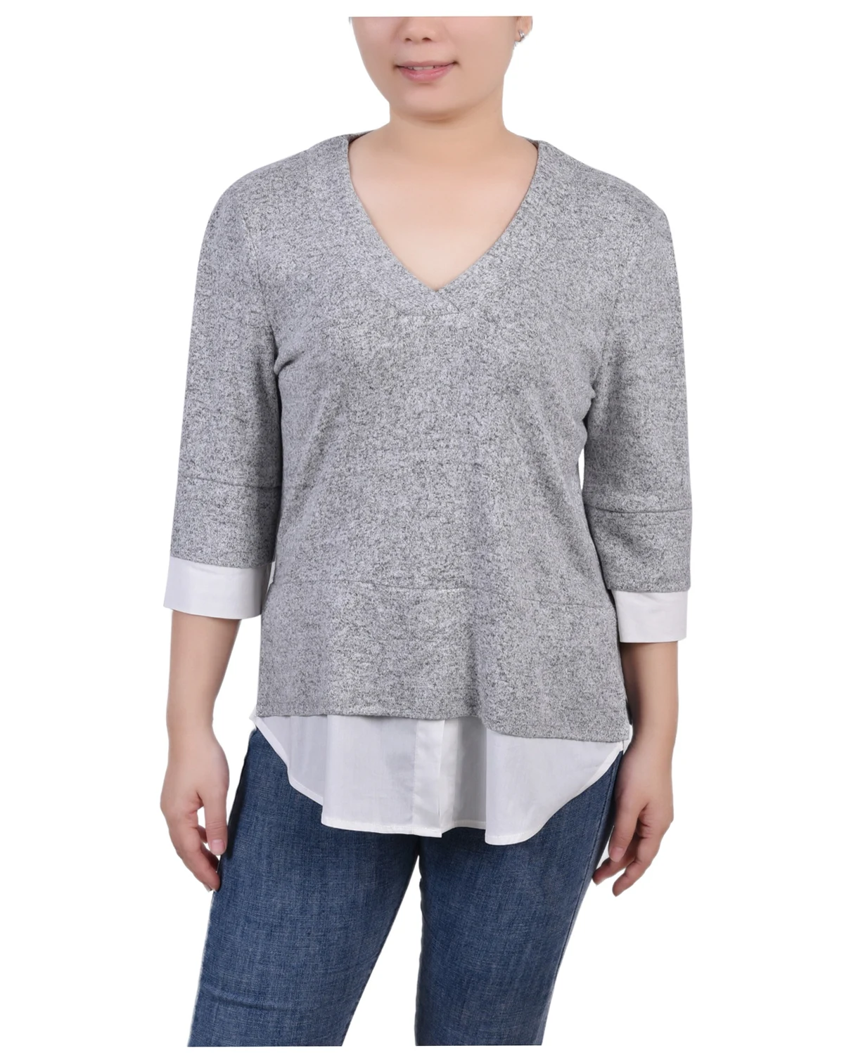 Petite Long Sleeve 2-In 1 Top