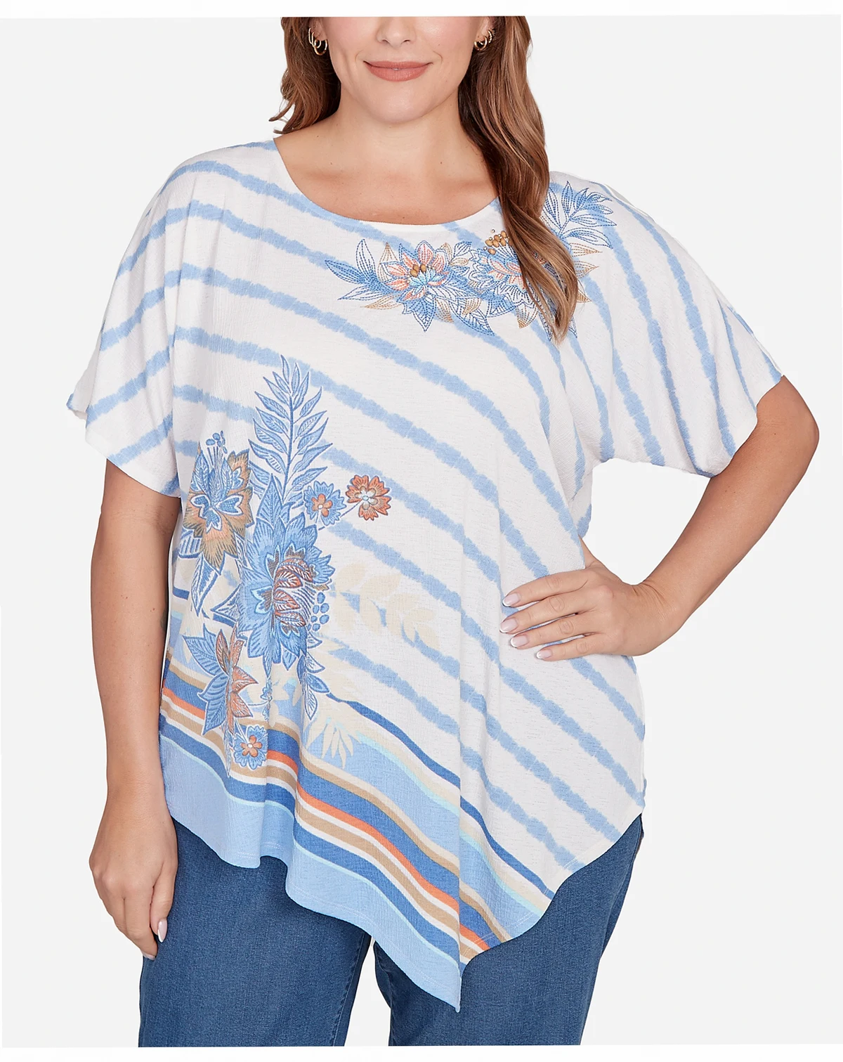 Plus Size Embellished Boho Stripe Top