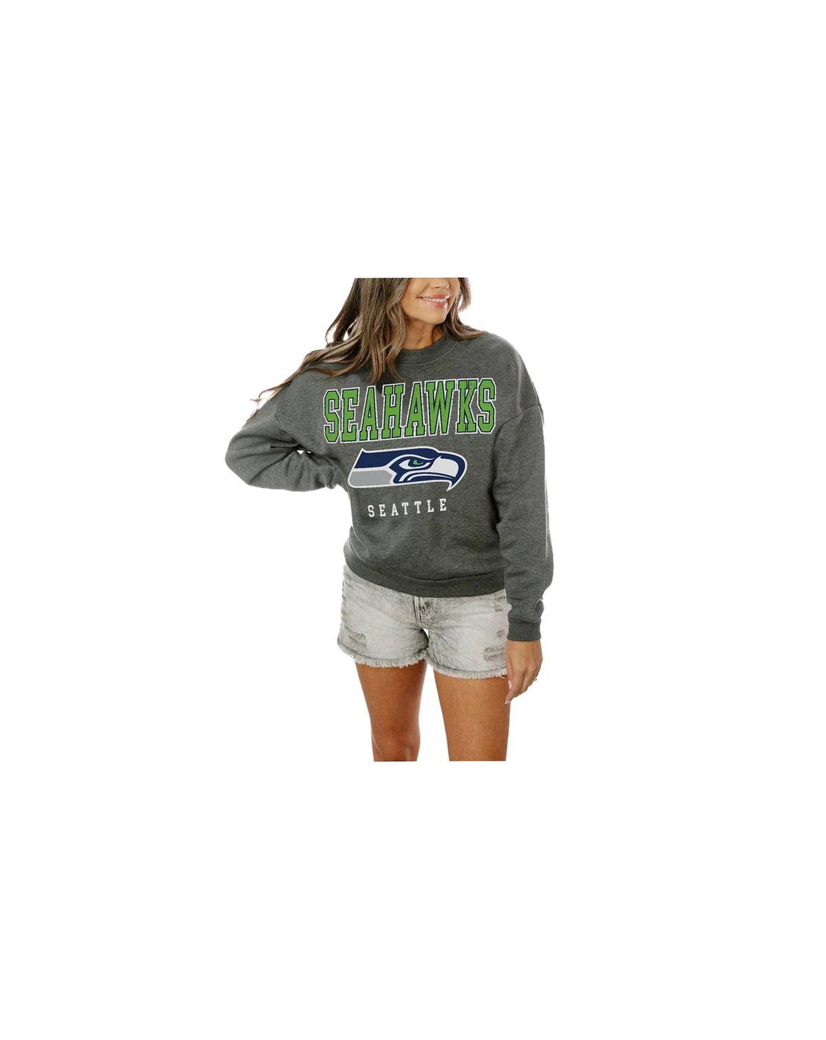 Women's Charcoal Seattle Seahawks Oversized Bring The Energy Pullover Sweatshirt