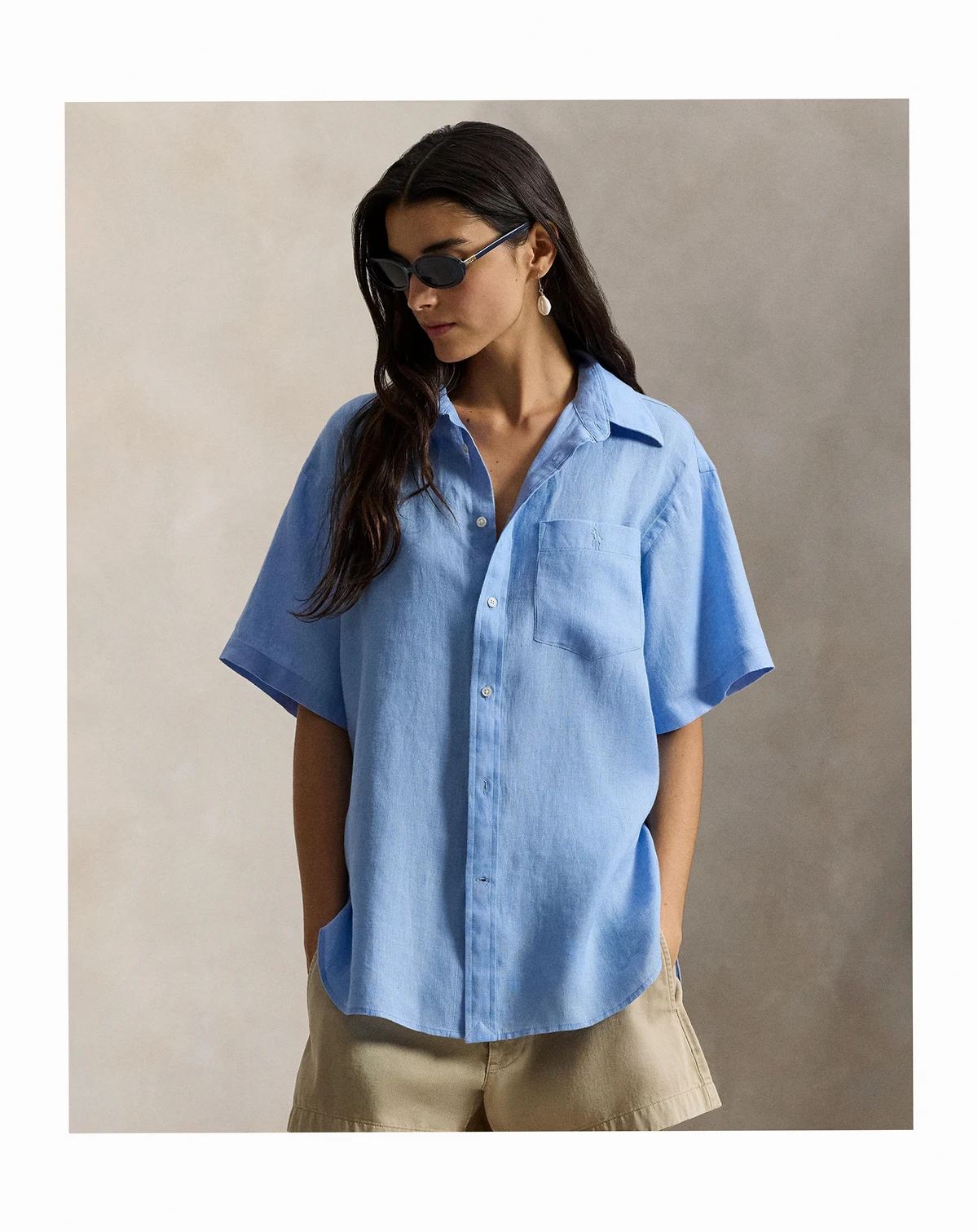 Women's Woven Short-Sleeve Collared Top