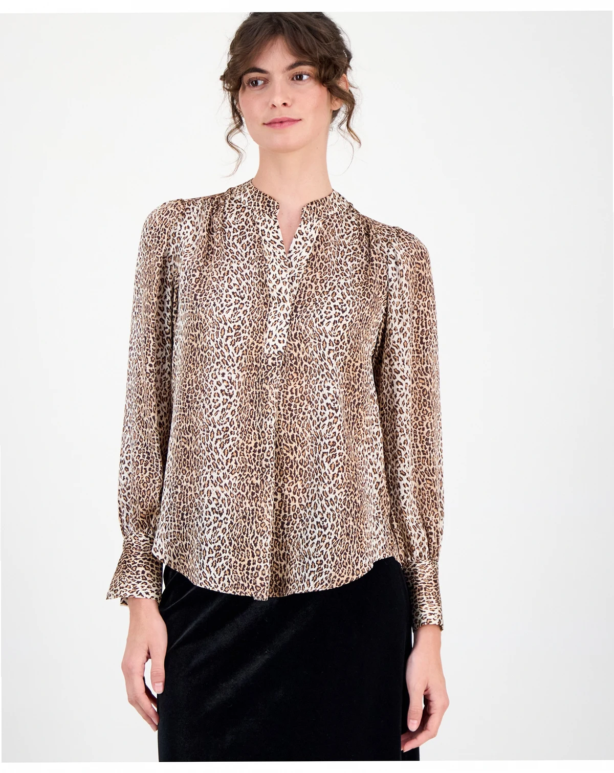 Women's Animal-Print Split-Neck Blouse