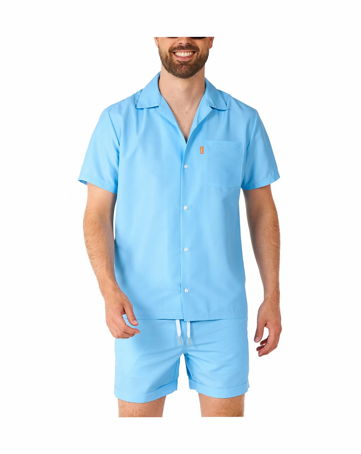 Men's Summer Set - 2 Piece Beach Wear set - Light Cool Blue - Matching Shirt and Shorts
