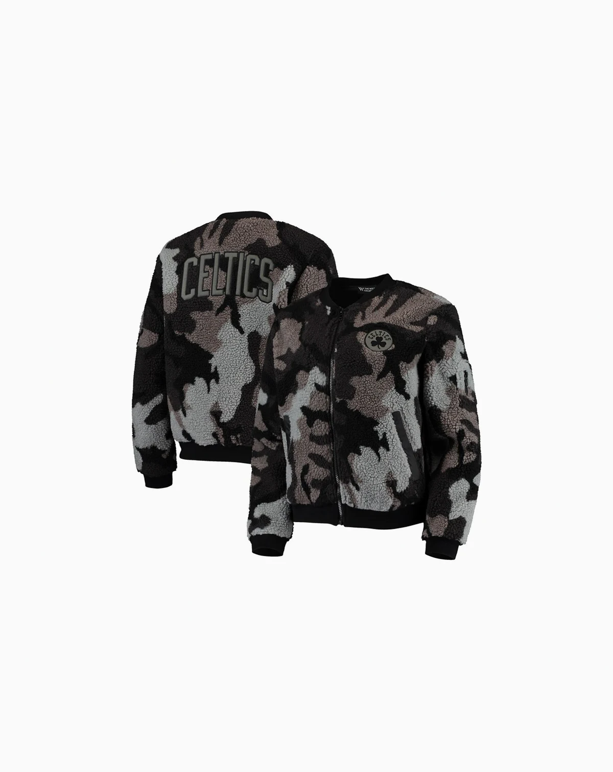 Women's Black Boston Celtics Camo Sherpa Full-Zip Bomber Jacket