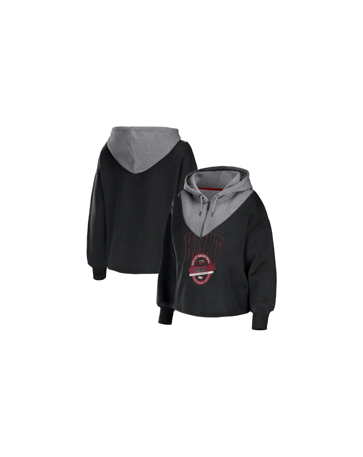 Women's Black Miami Heat Pieced Quarter-Zip Hoodie Jacket