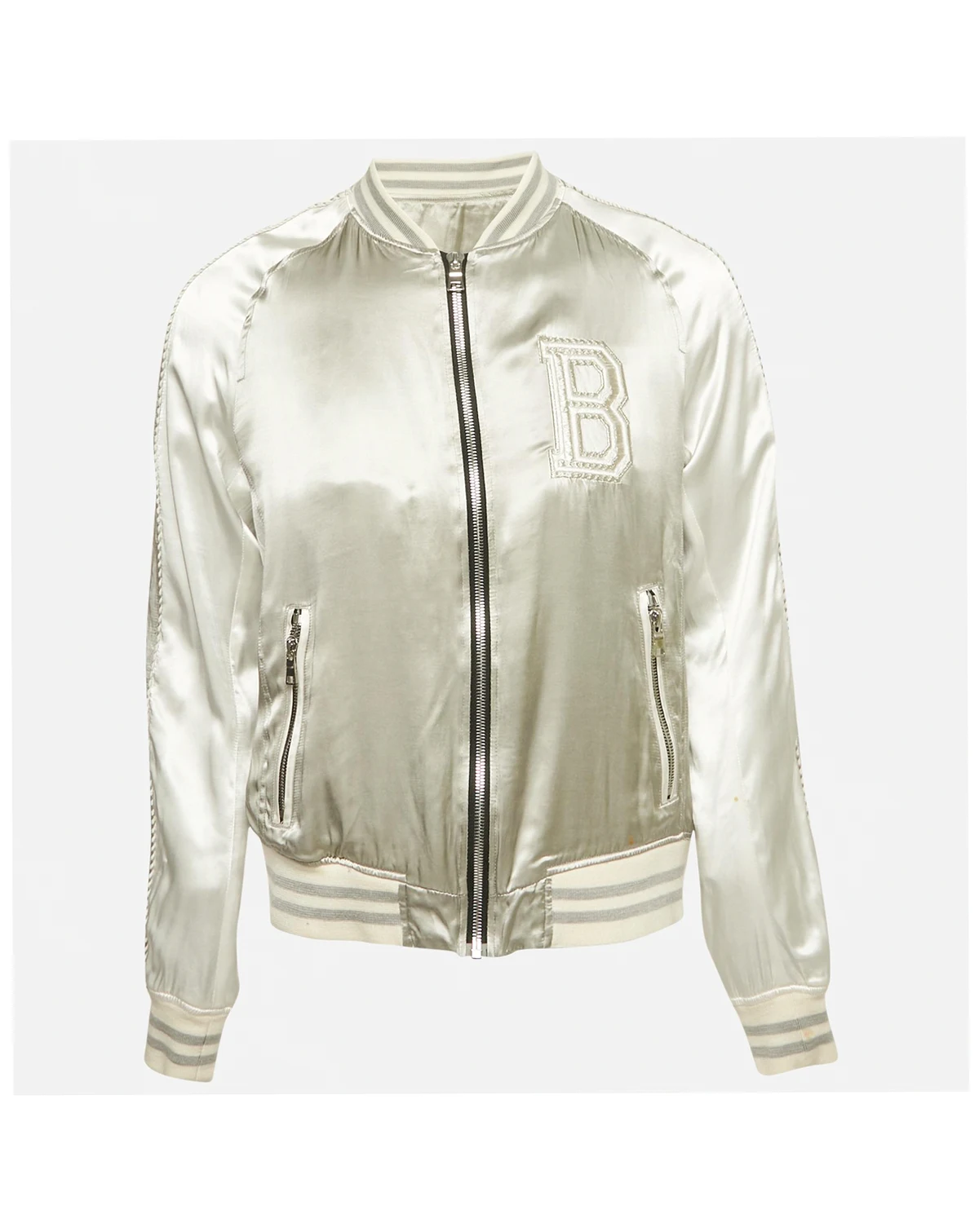 Women's Grey Satin Bomber Jacket