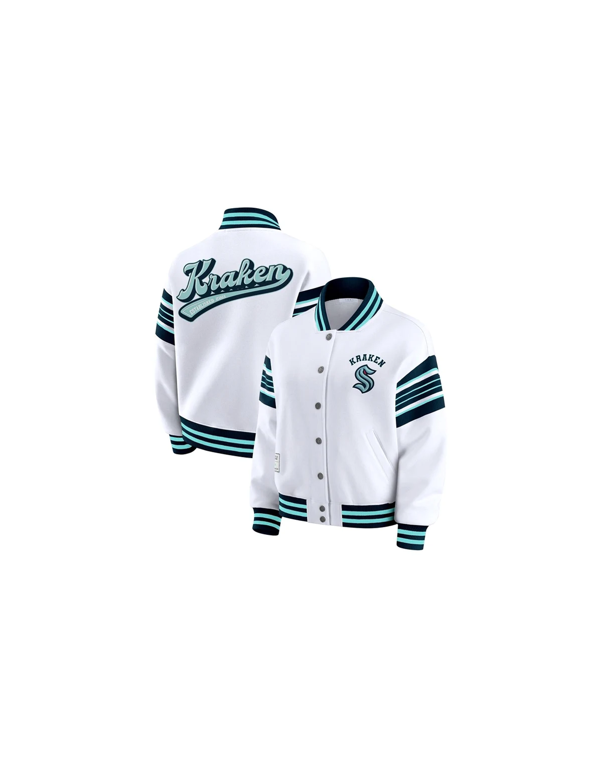 Women's White/Deep Sea Blue Seattle Kraken Full-Snap Fleece Sweatshirt Jacket