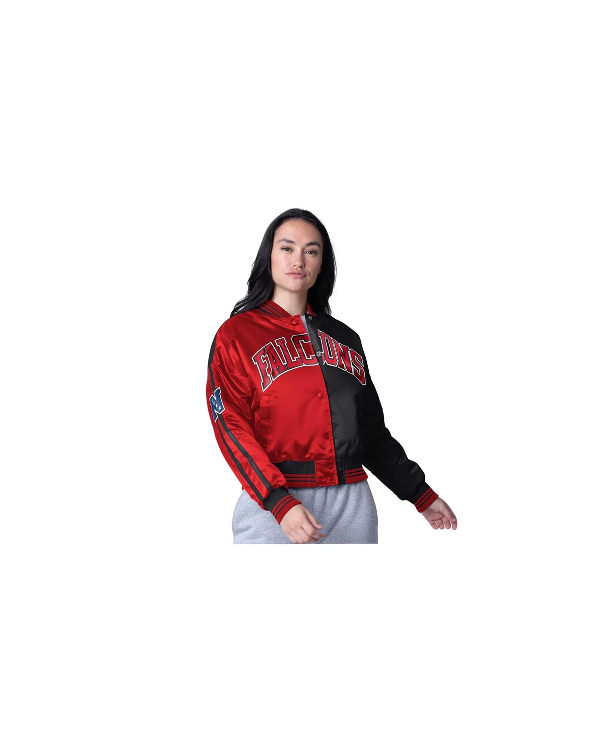 Women's Red/Black Atlanta Falcons Zone Blitz Cropped Full-Snap Satin Jacket