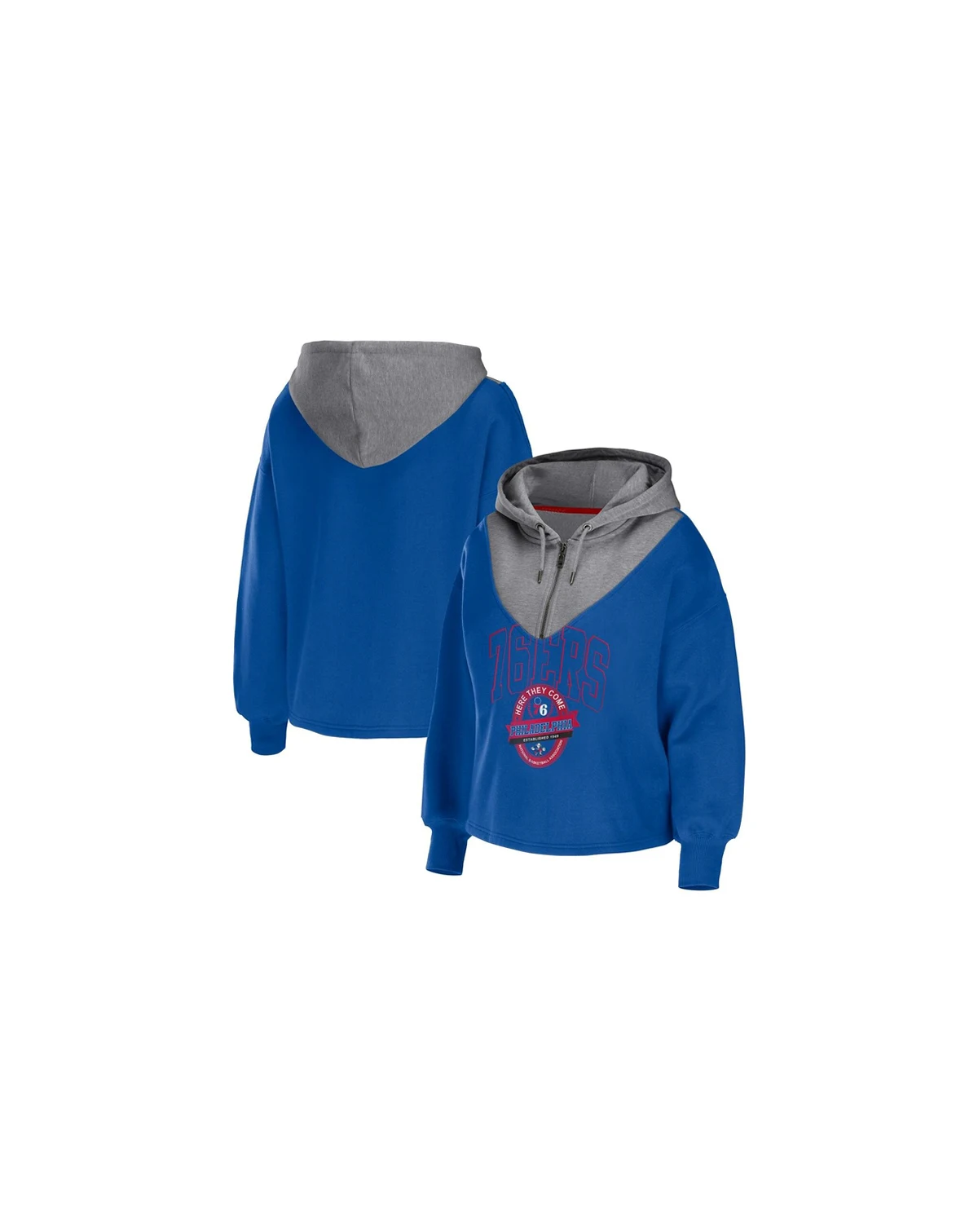 Women's Royal Philadelphia 76ers Pieced Quarter-Zip Hoodie Jacket