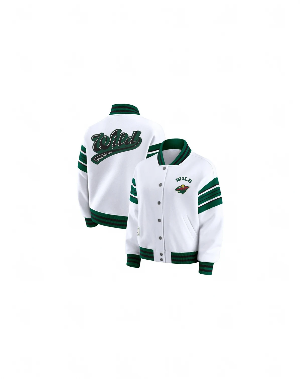 Women's White/Green Minnesota Wild Full-Snap Fleece Sweatshirt Jacket