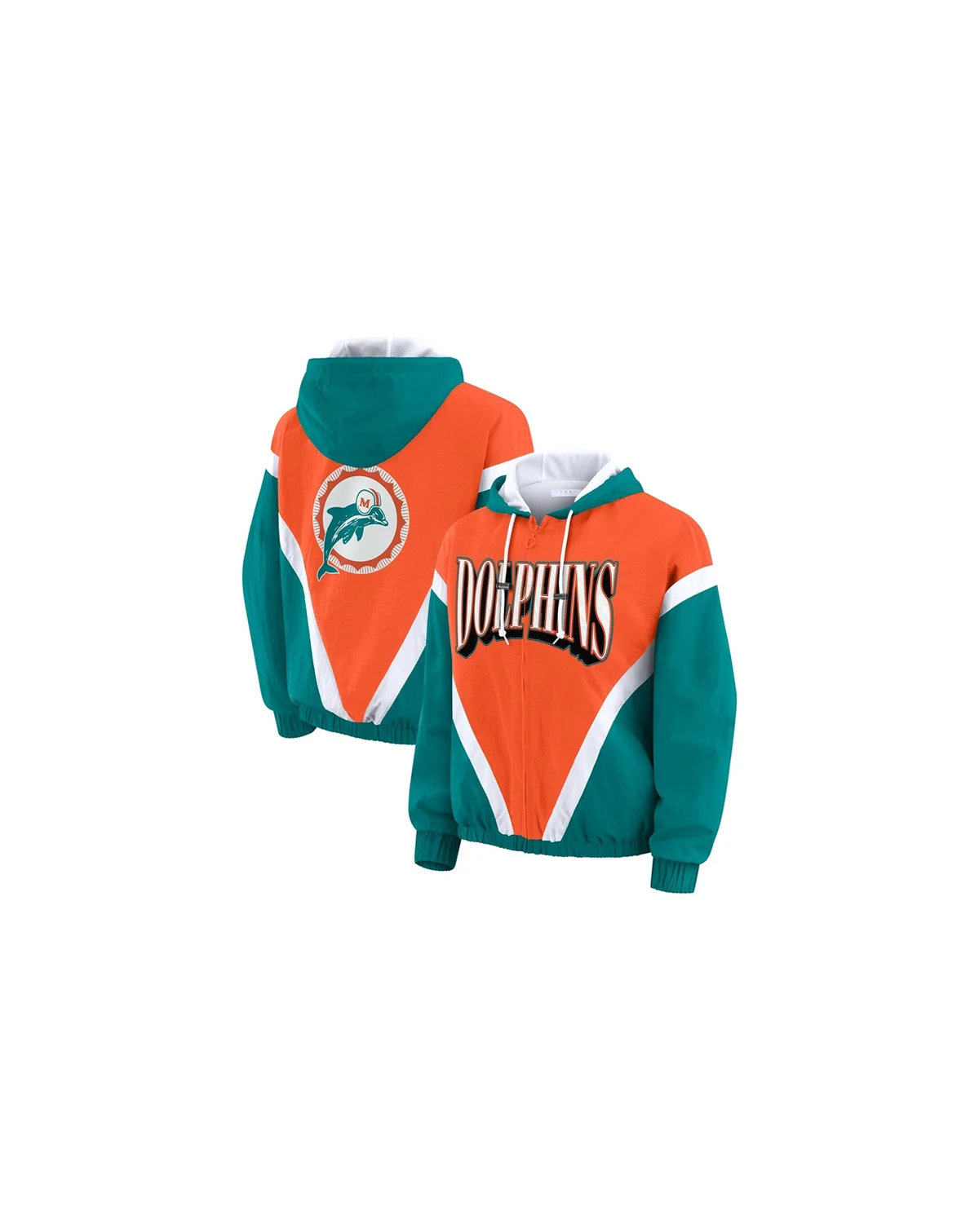 Women's Orange/Aqua Miami Dolphins Retro Crinkle Full-Zip Hoodie Windbreaker Jacket