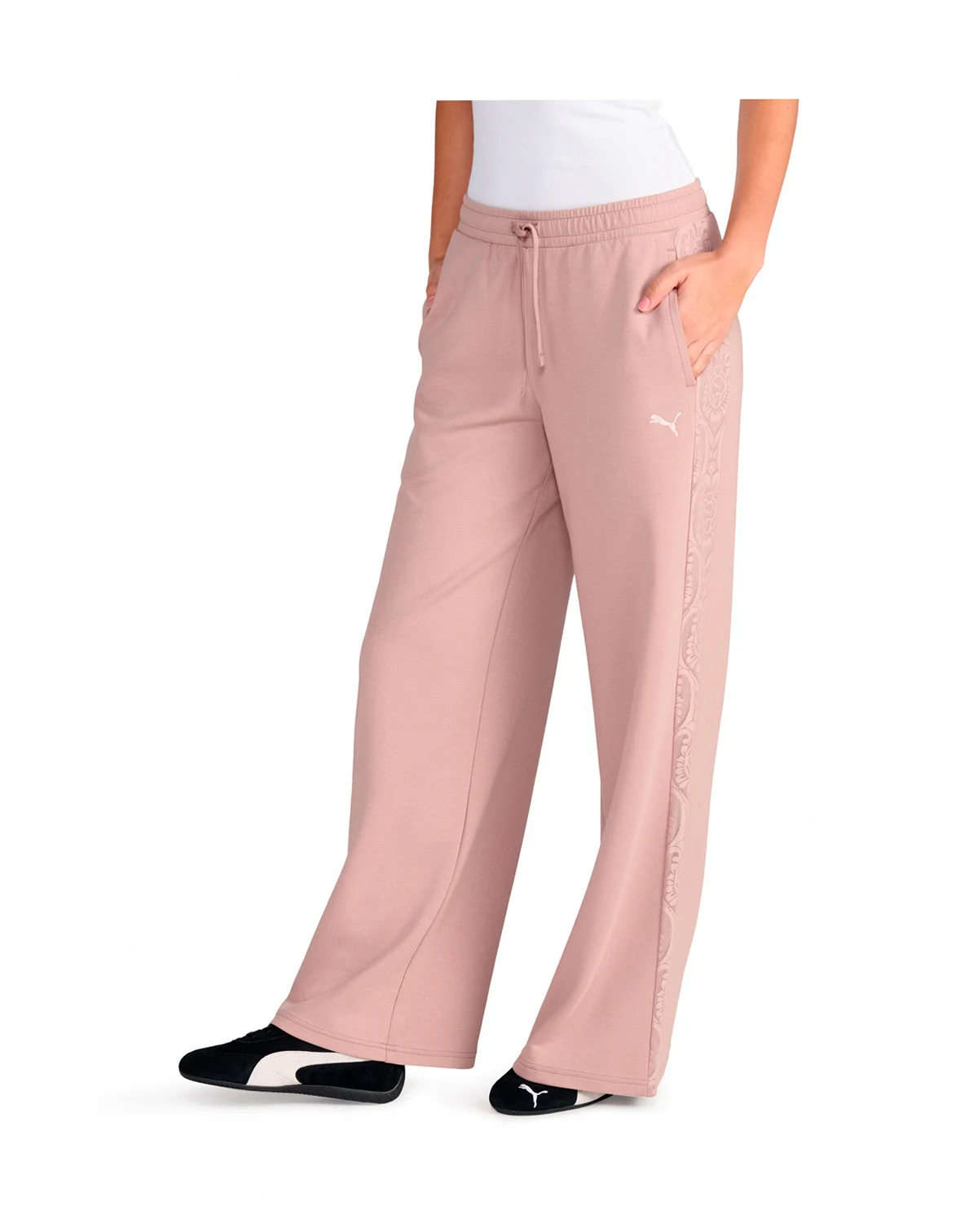 Women's Lace Detail Wide-Leg Mid-Rise Pants