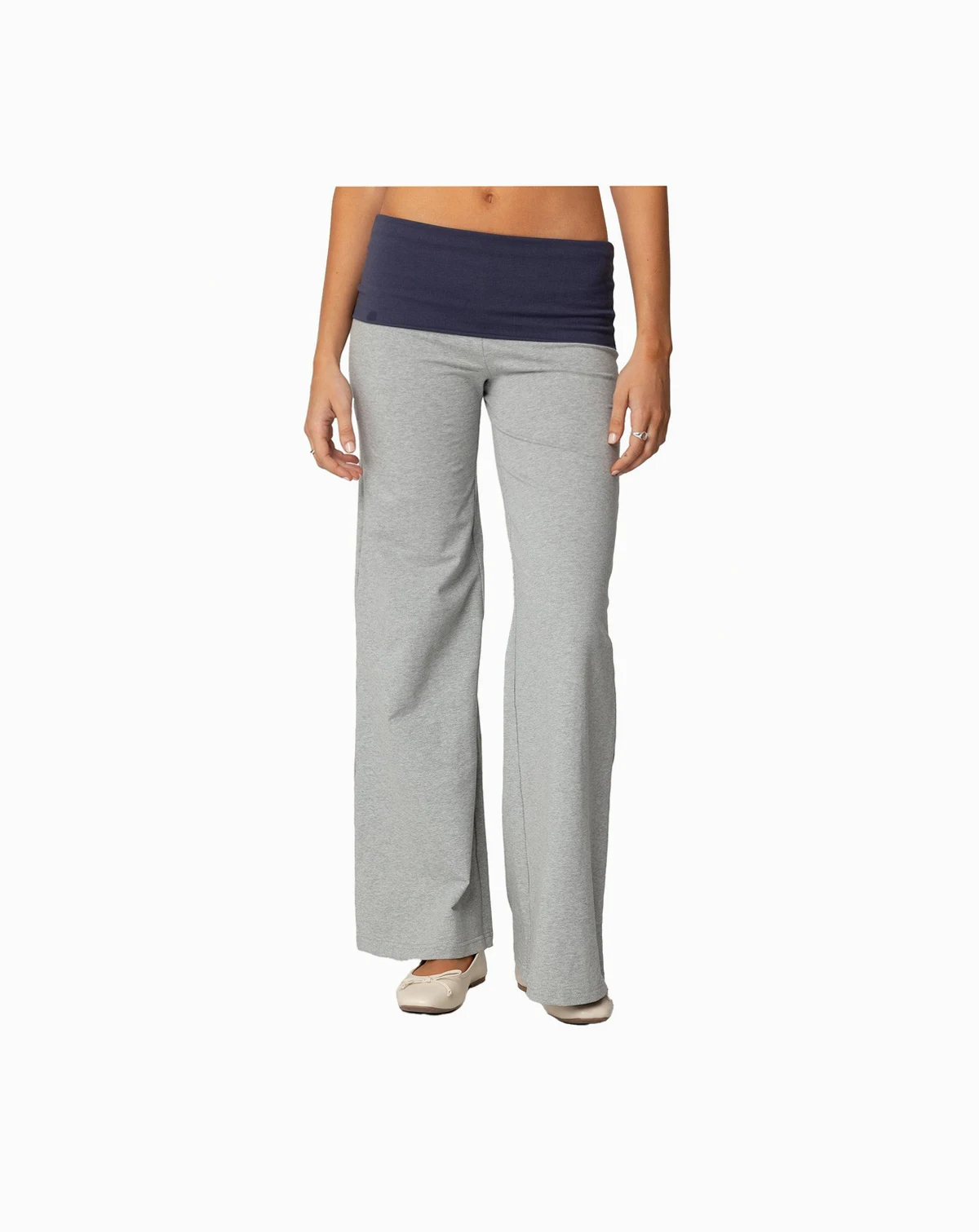 Women's Wide Leg Contrast Foldover Pants