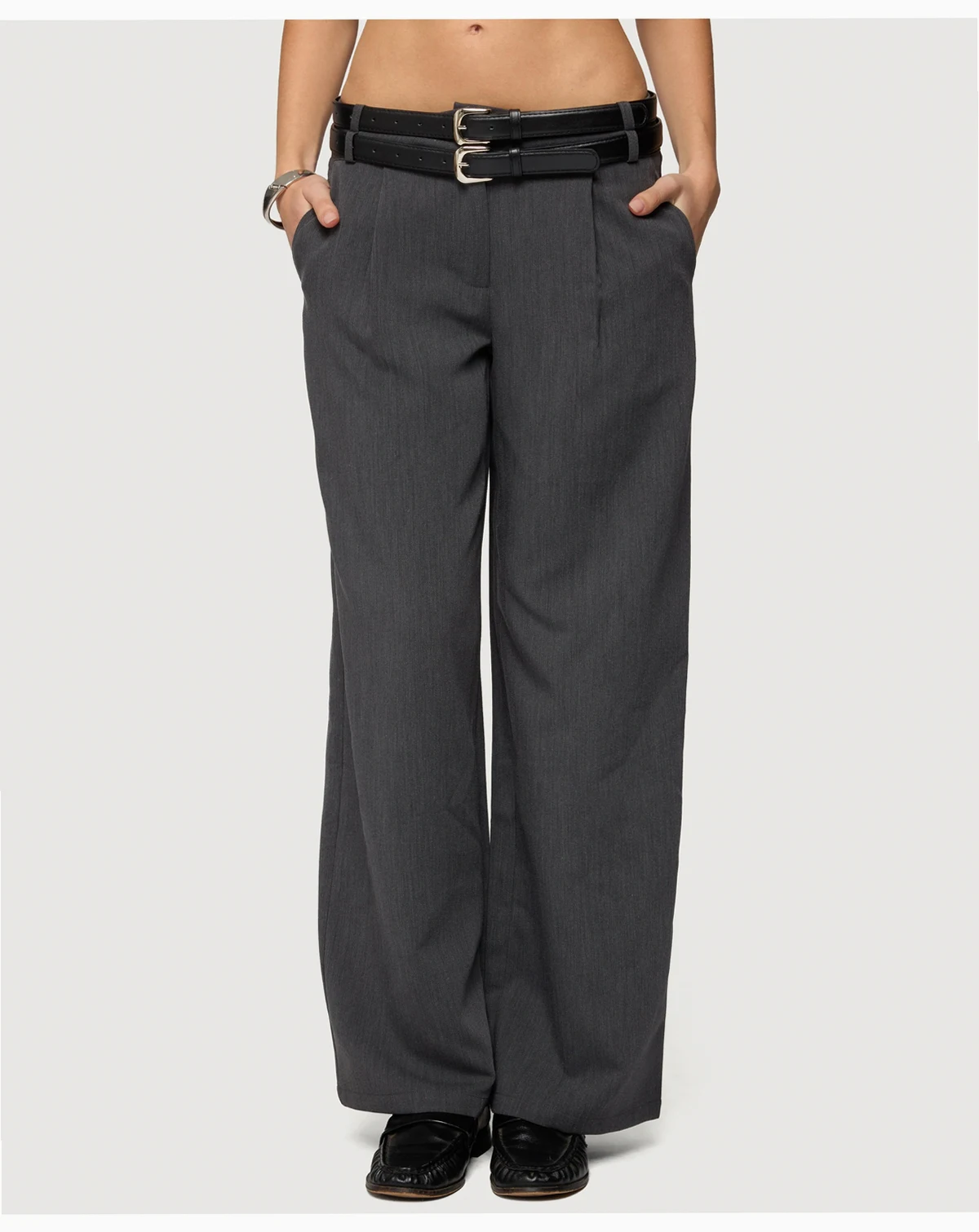 Women's Andy Double Belt Straight Leg Tailored Pants