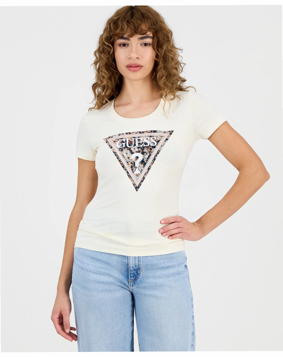 Women's Short-Sleeve Leopard Triangle Logo T-Shirt