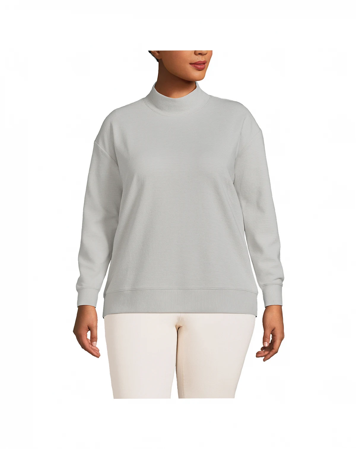 Women's Plus Size Long Sleeve Ottoman Mock Pullover Tee