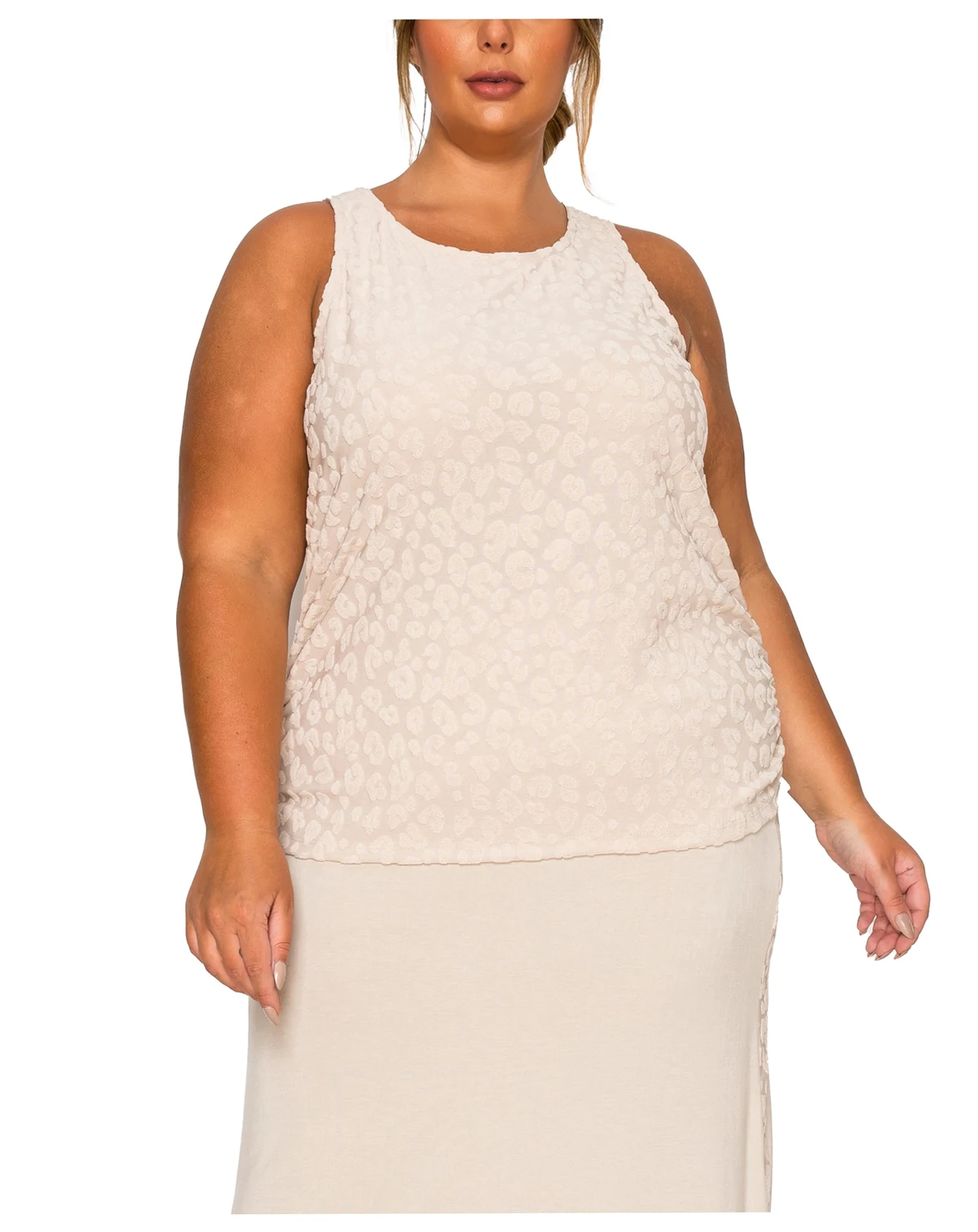 Plus Size Cheetah Burnout Side Ruched Tank Top