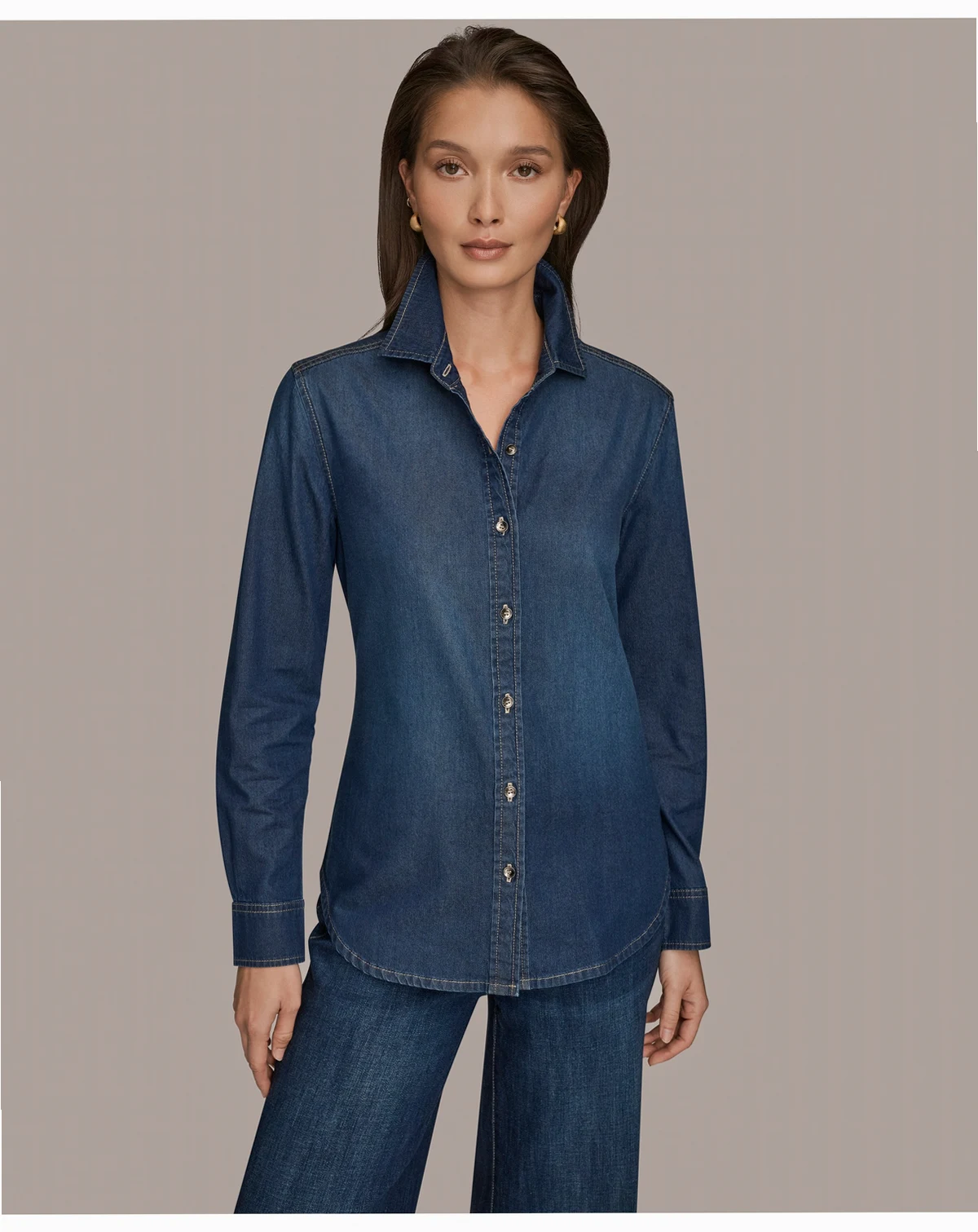 Women's Luxe Denim Button Down Denim Shirt