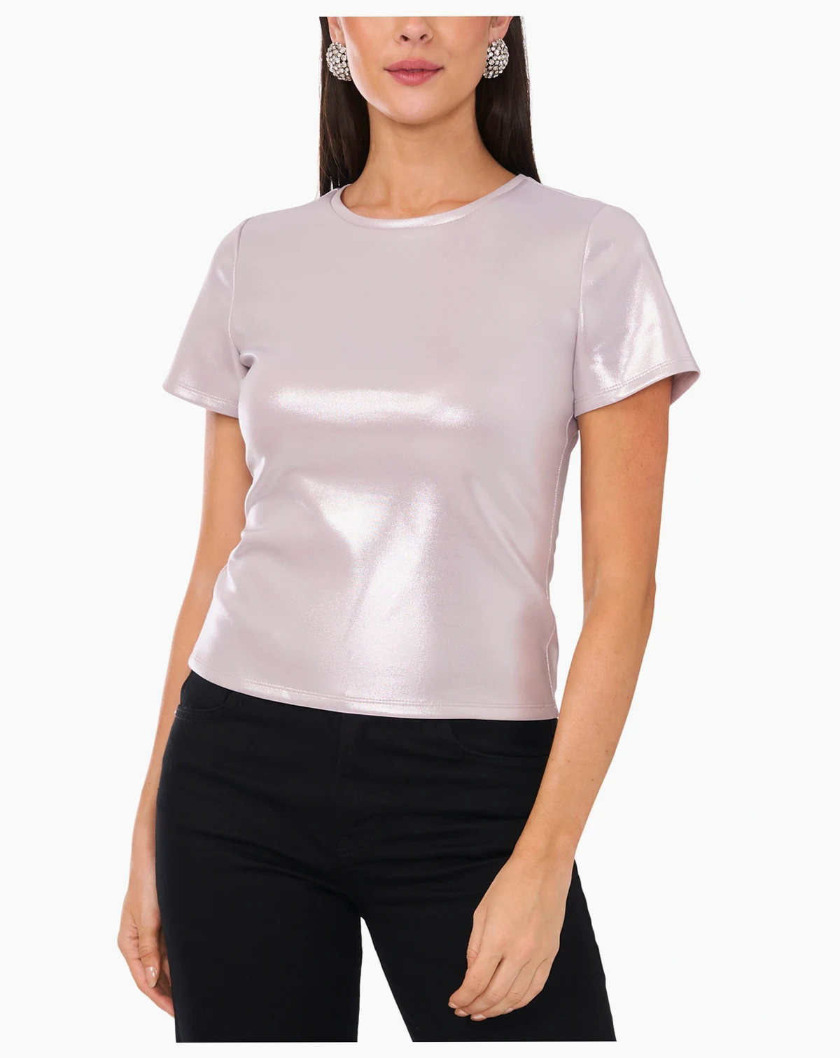 Women's Short Sleeve Crew Neck Metallic T-Shirt