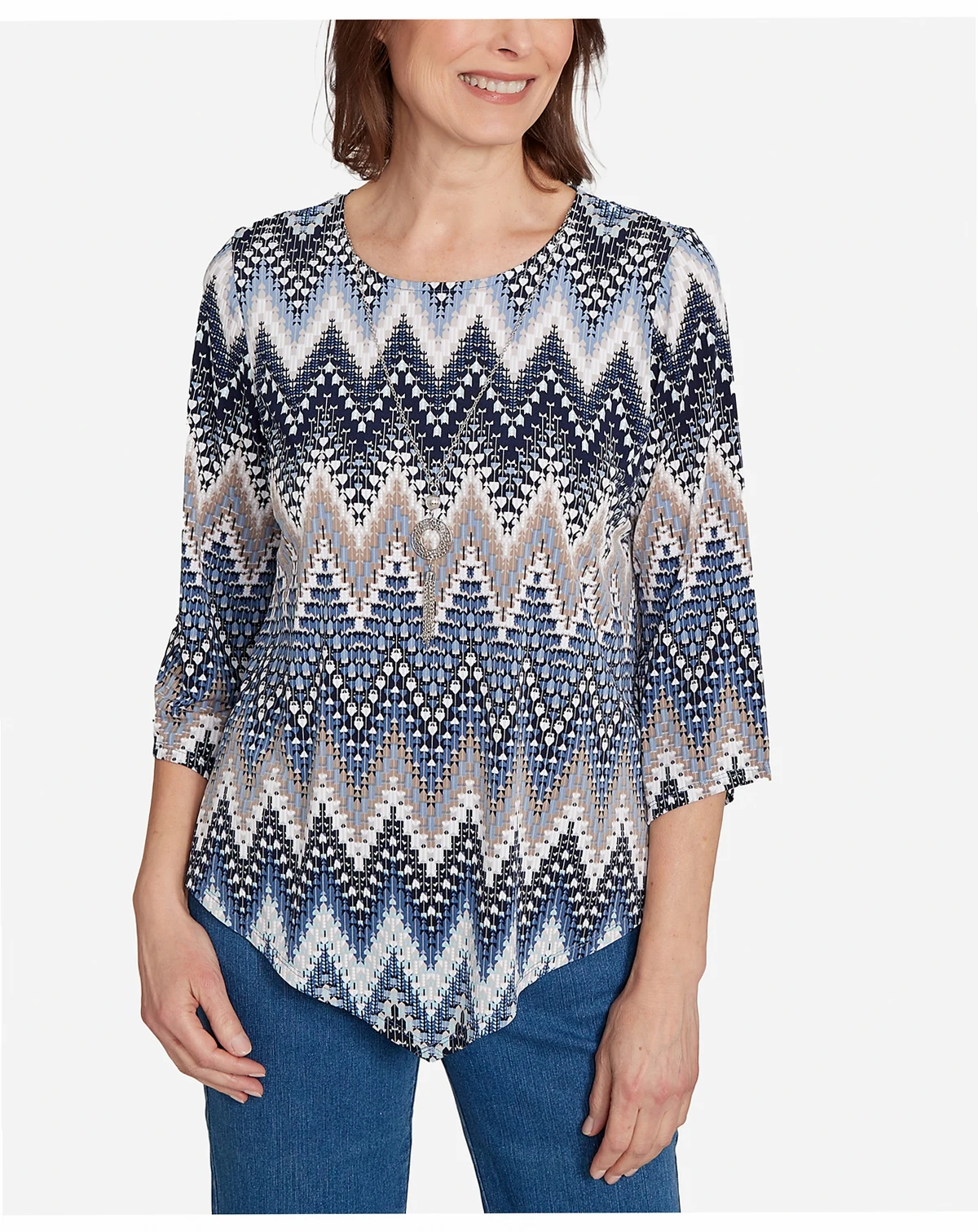 Women's Classic Puff Print Textured Chevron Top