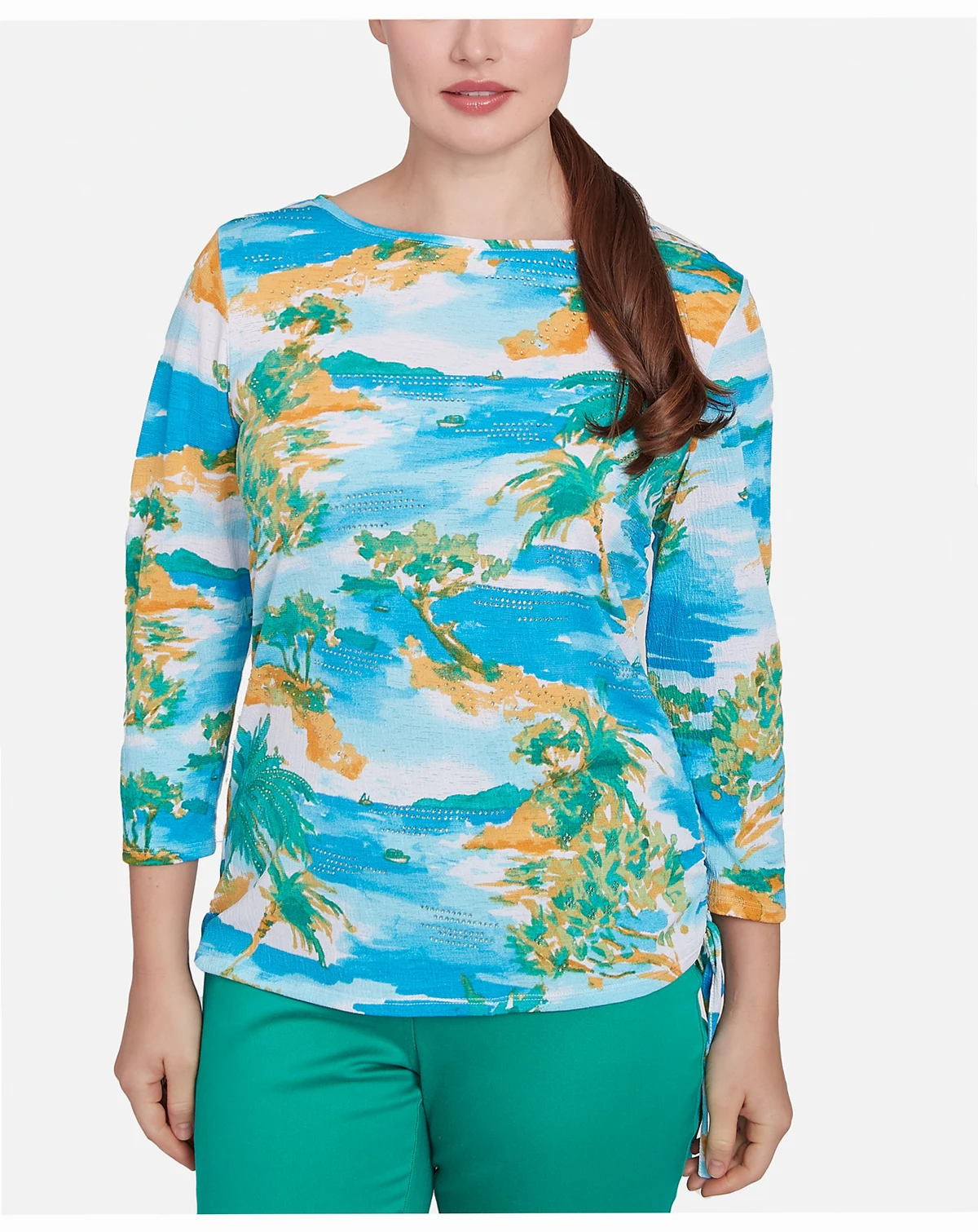 Petite Paradise Island Crinkle Knit Top