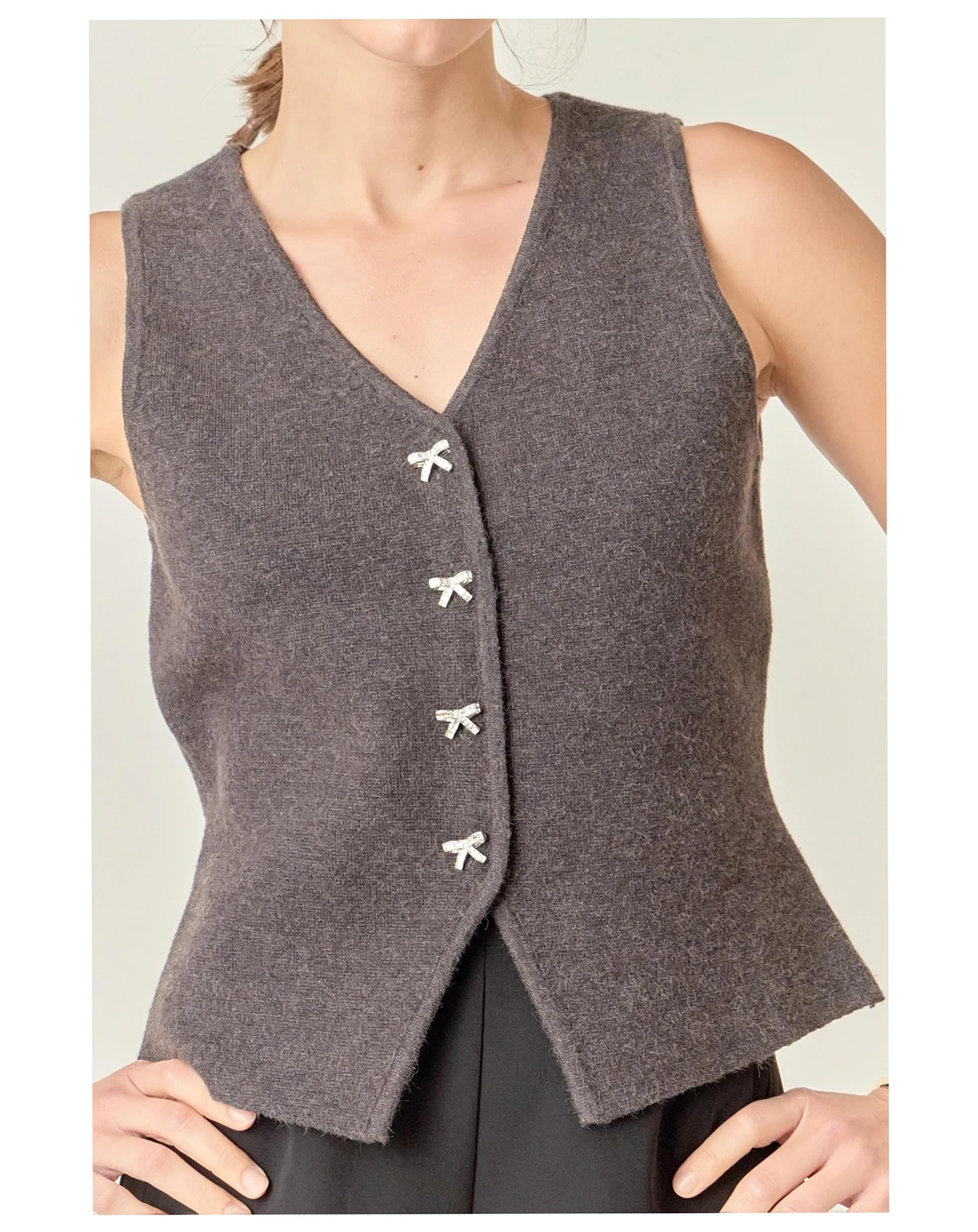 Women's Rhinestone Bow Button Knit Vest